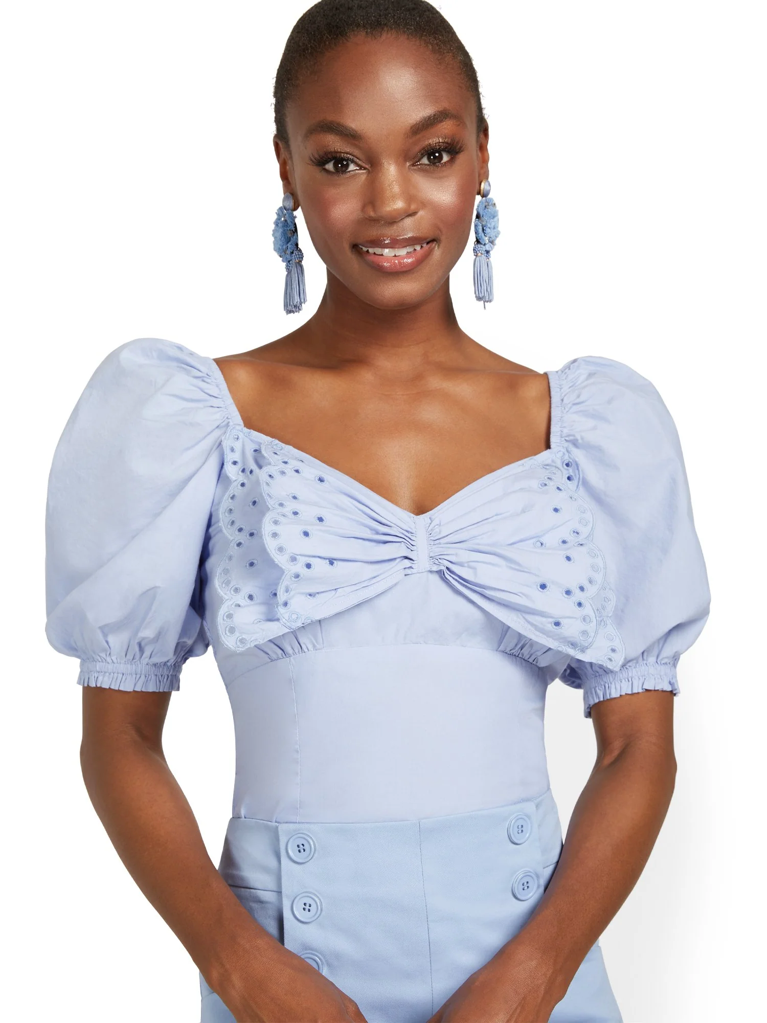 Puff-Sleeve Bow-Front Top - Image 6