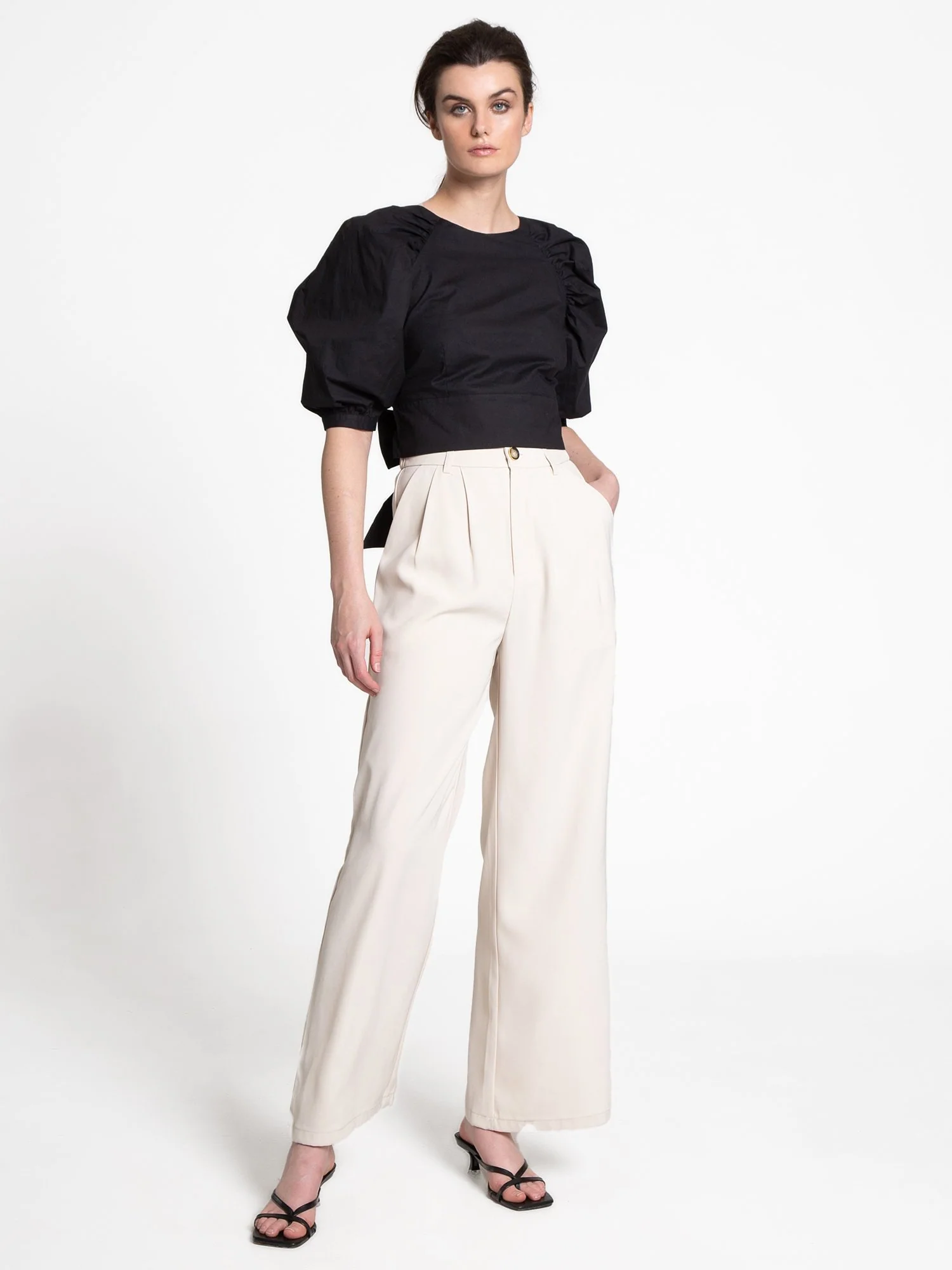 Puff-Sleeve Bow Tie Poplin Top - Do+Be - Image 4