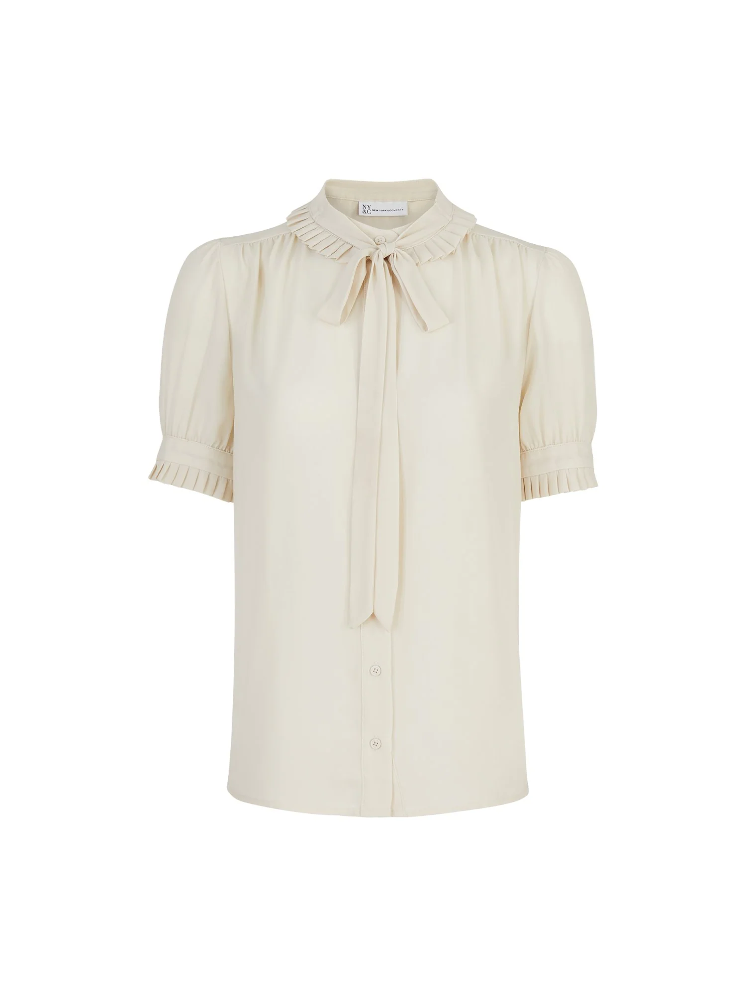 Puff-Sleeve Button-Front Bow-Neck Blouse - The NY&C Legacy Collection - Image 2