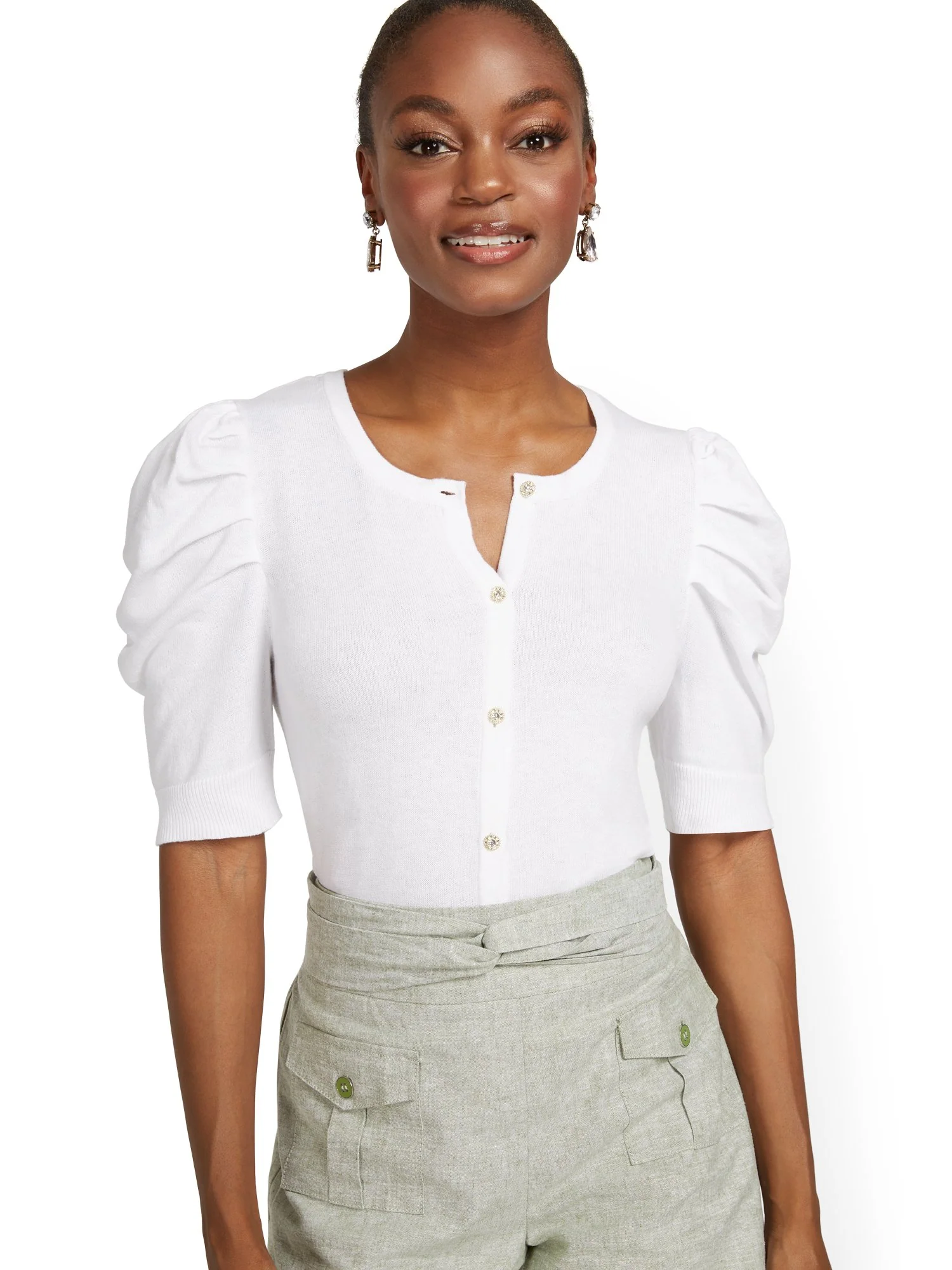 Puff-Sleeve Chelsea Cardigan - Image 5