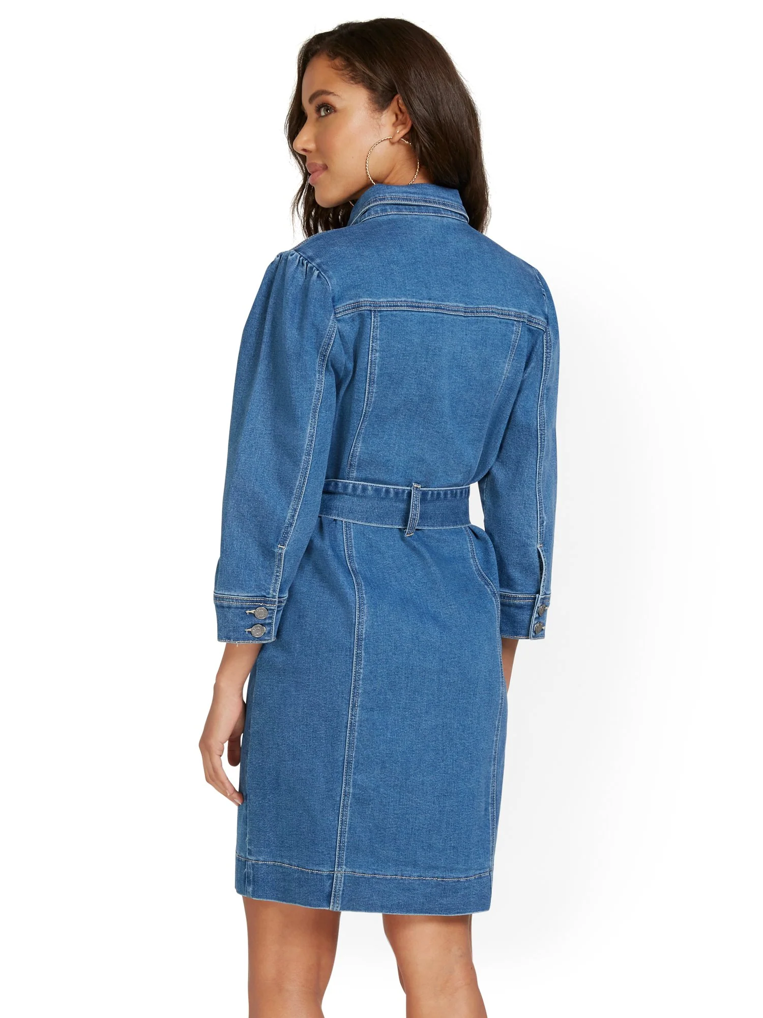 Puff-Sleeve Denim Dress - Image 3