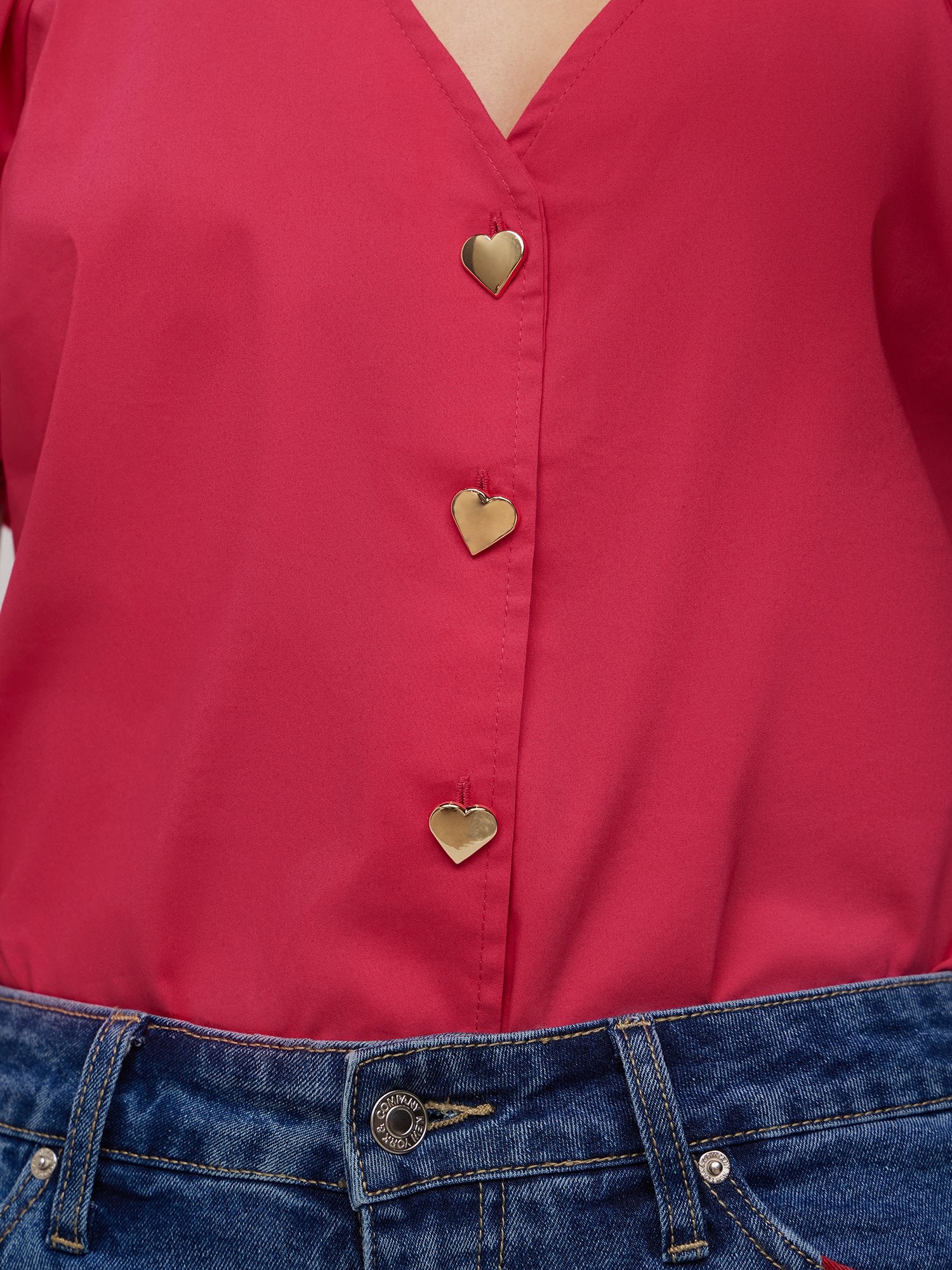 Puff-Sleeve Heart-Button Poplin Top - Image 3