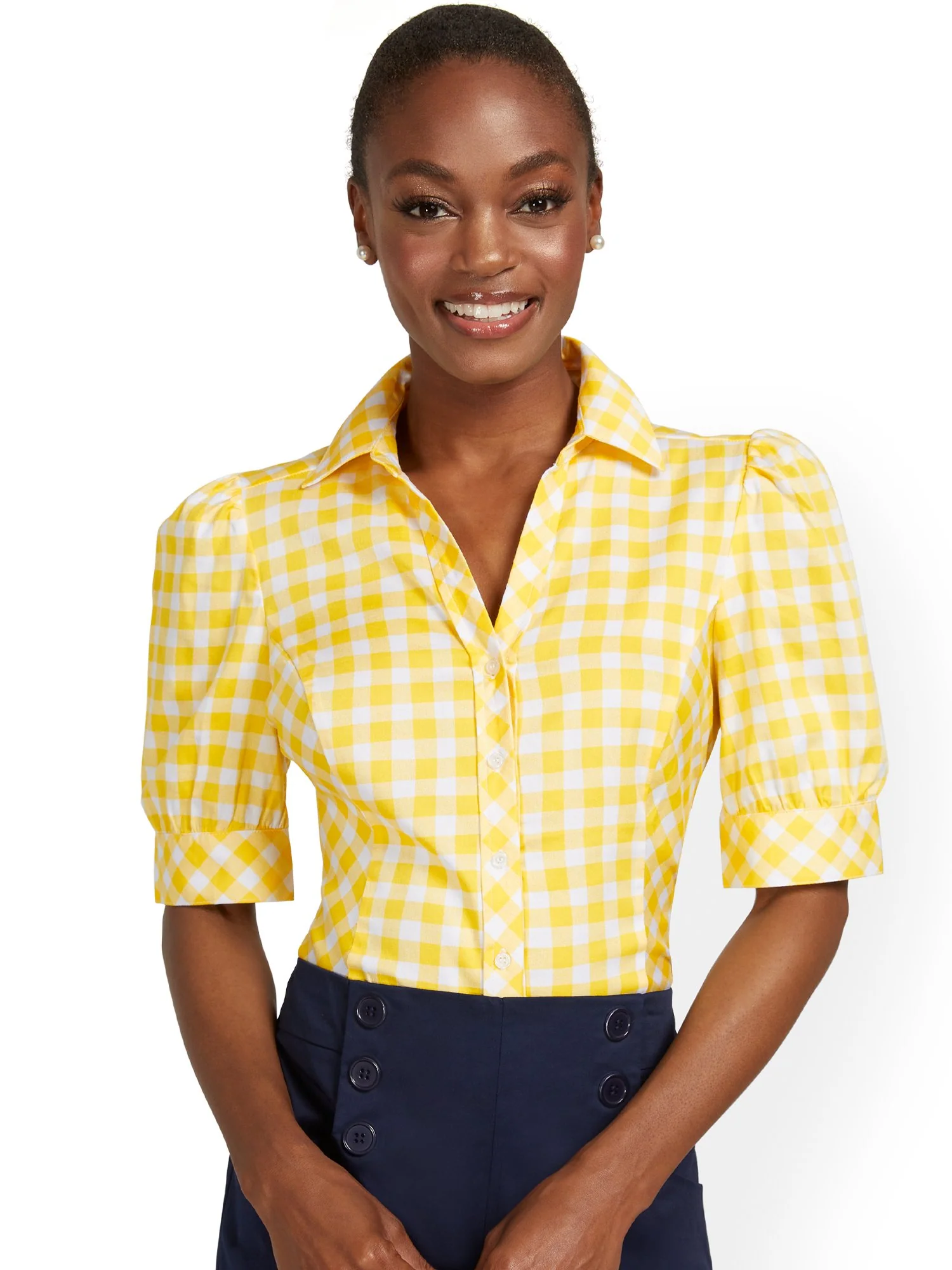 Puff-Sleeve Madison Shirt - Gingham - 7th Avenue - Image 2