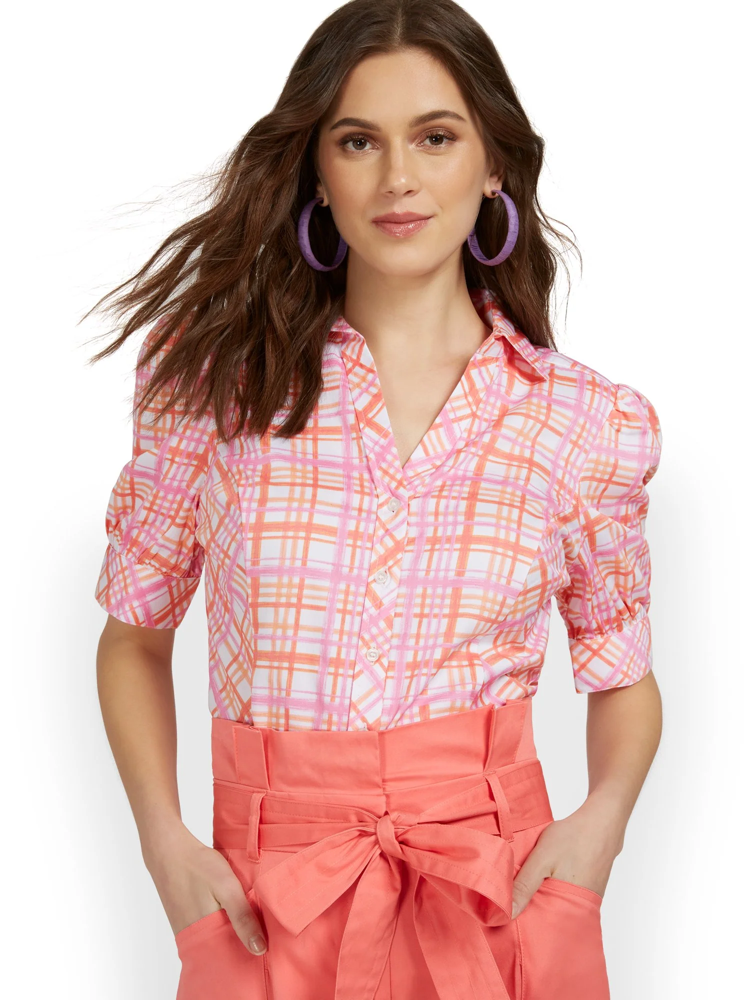 Puff-Sleeve Madison Shirt - Plaid - 7th Avenue - Image 2