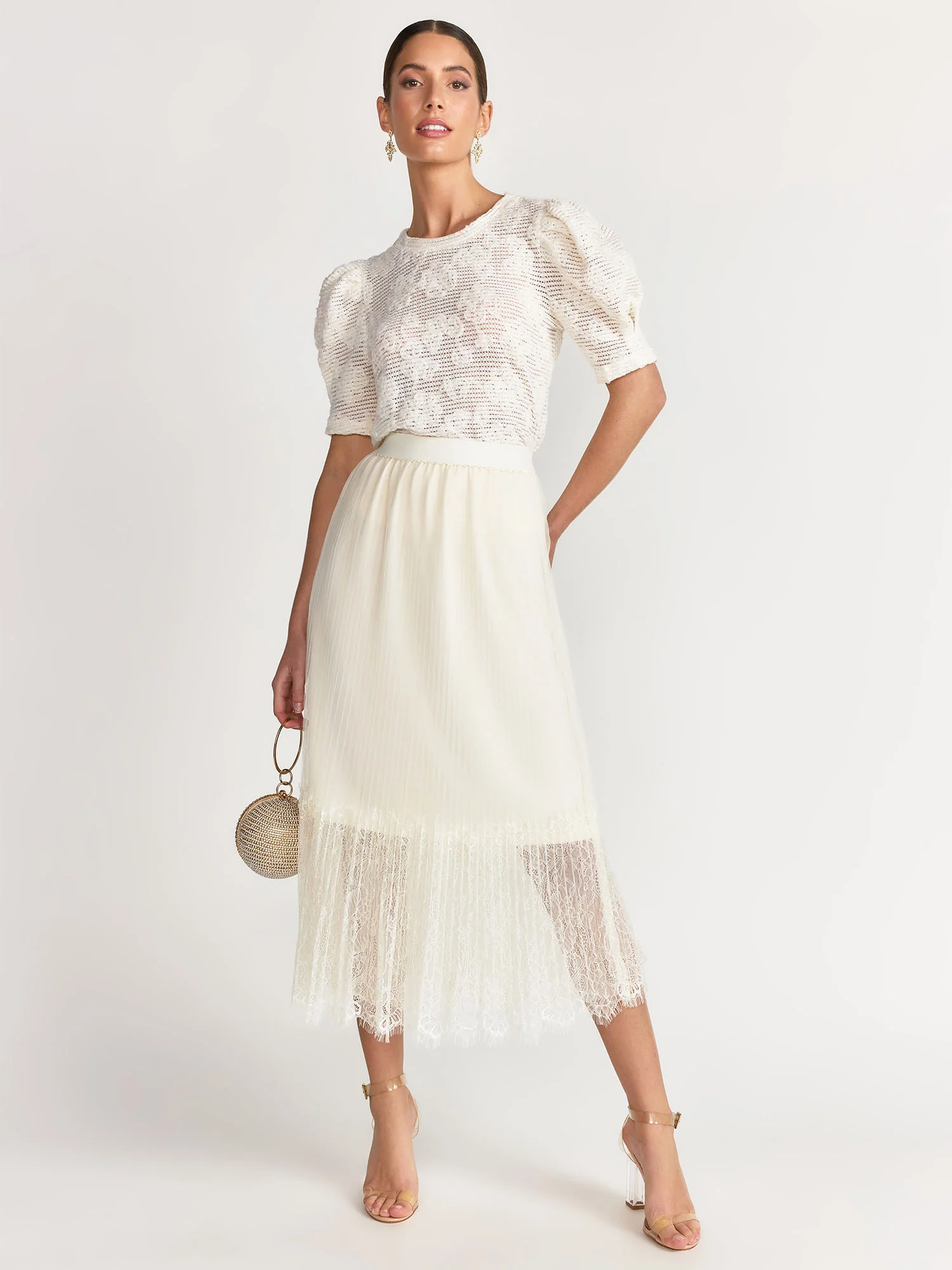 English Factory Puff-Sleeve Open Knit Woven Top - Brands We Love - Image 3