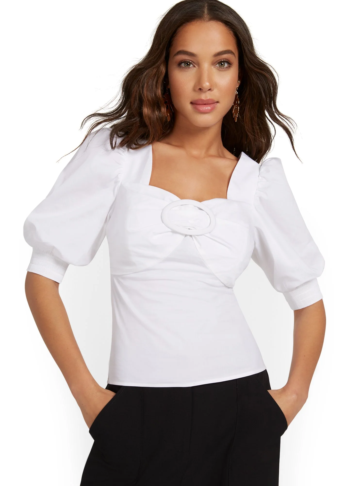 Puff-Sleeve Poplin Shirt - Image 2