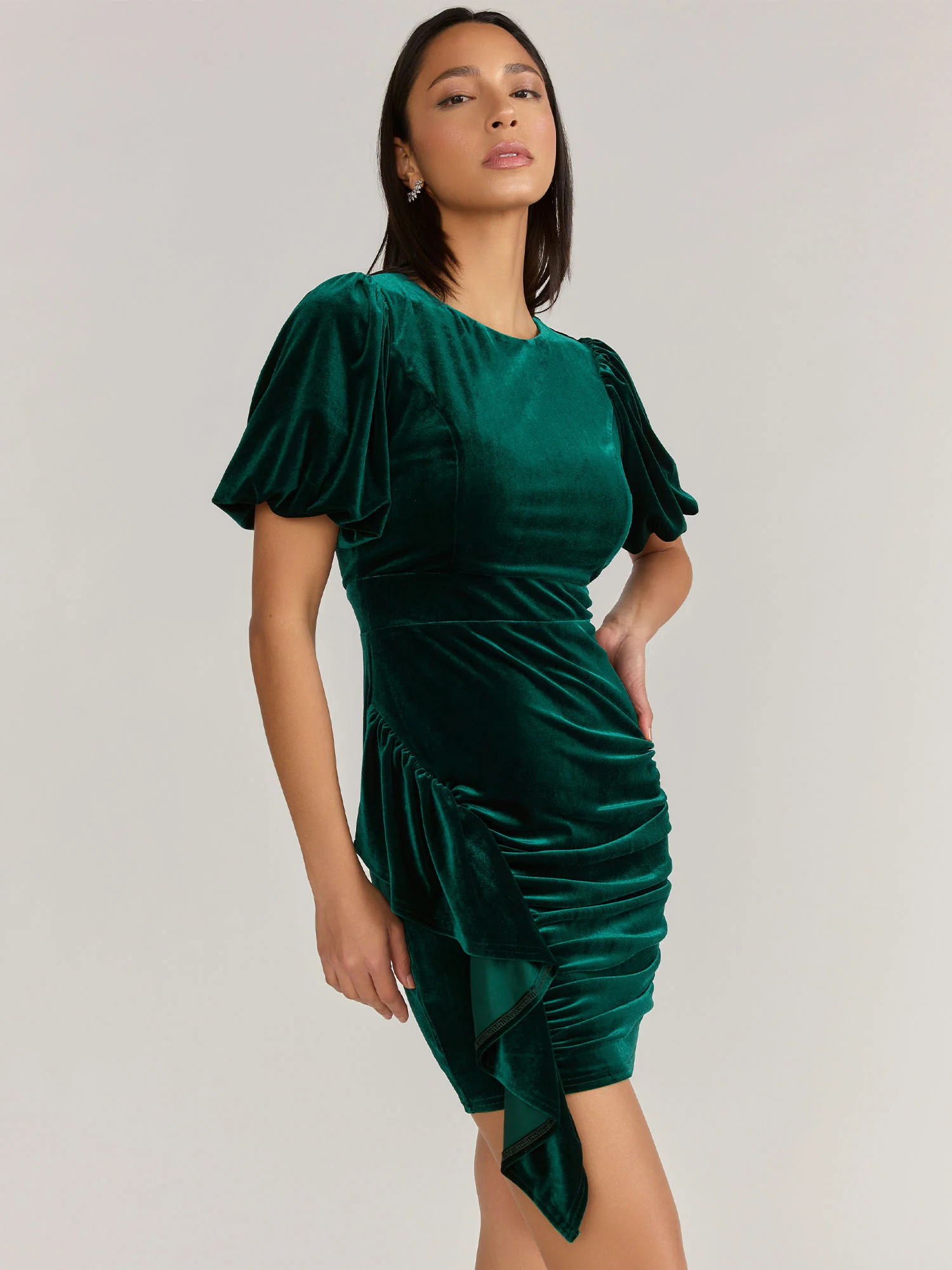 Lena Puff Sleeve Velvet Ruched Dress - Brands We Love - Image 5