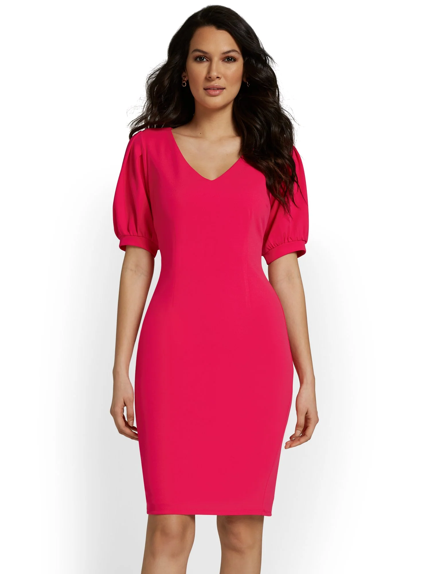 Puff-Sleeve Sheath Dress - Magic Crepe® - Image 4