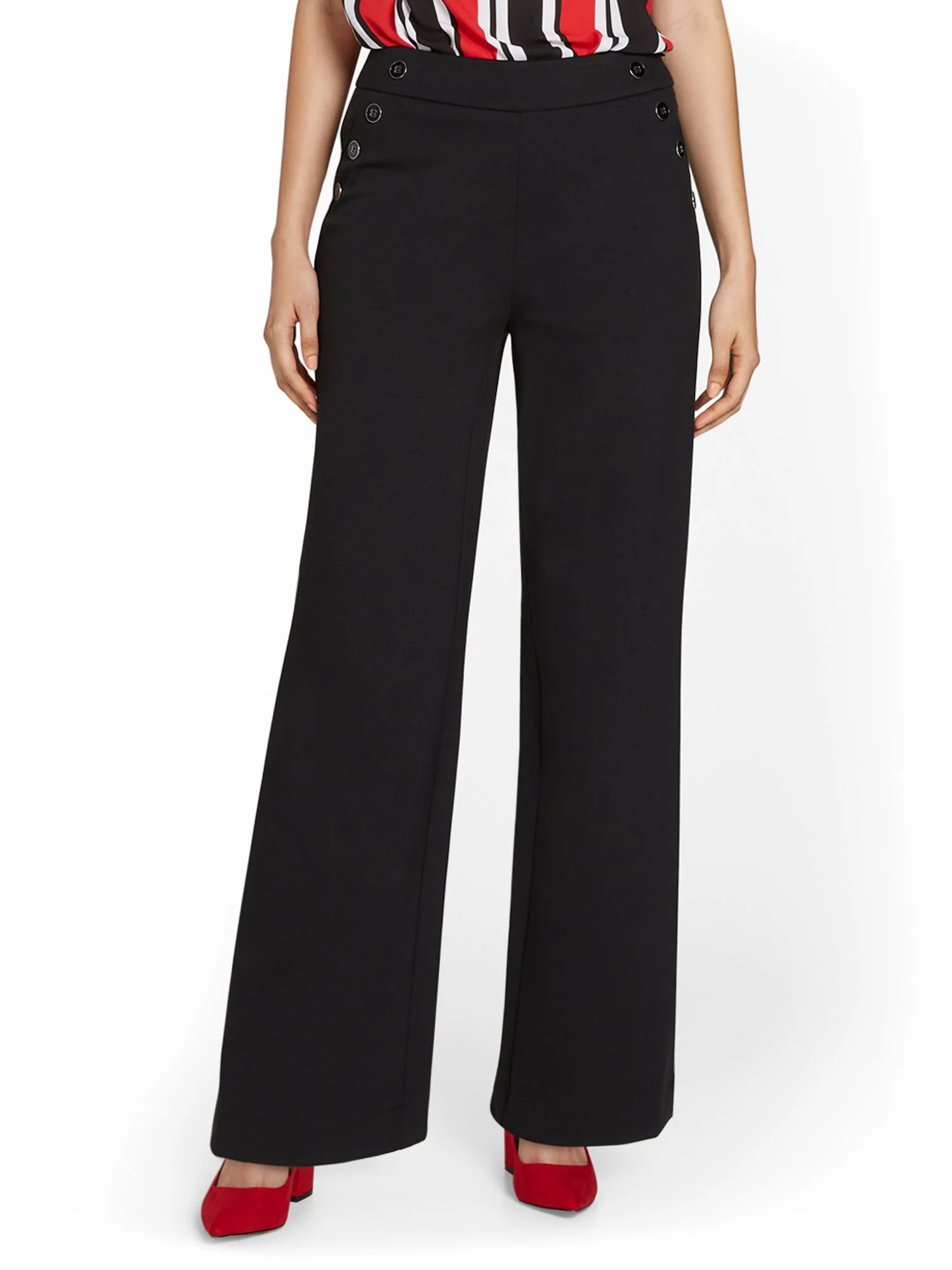 Pull-On Button-Detail Wide-Leg Ponte Pant - Superflex - Image 2