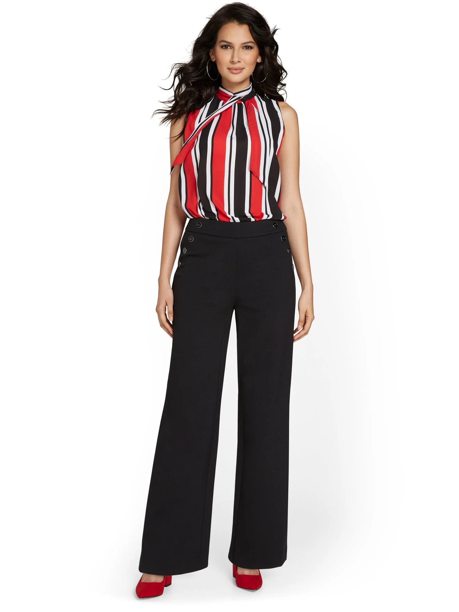Pull-On Button-Detail Wide-Leg Ponte Pant - Superflex - Image 4