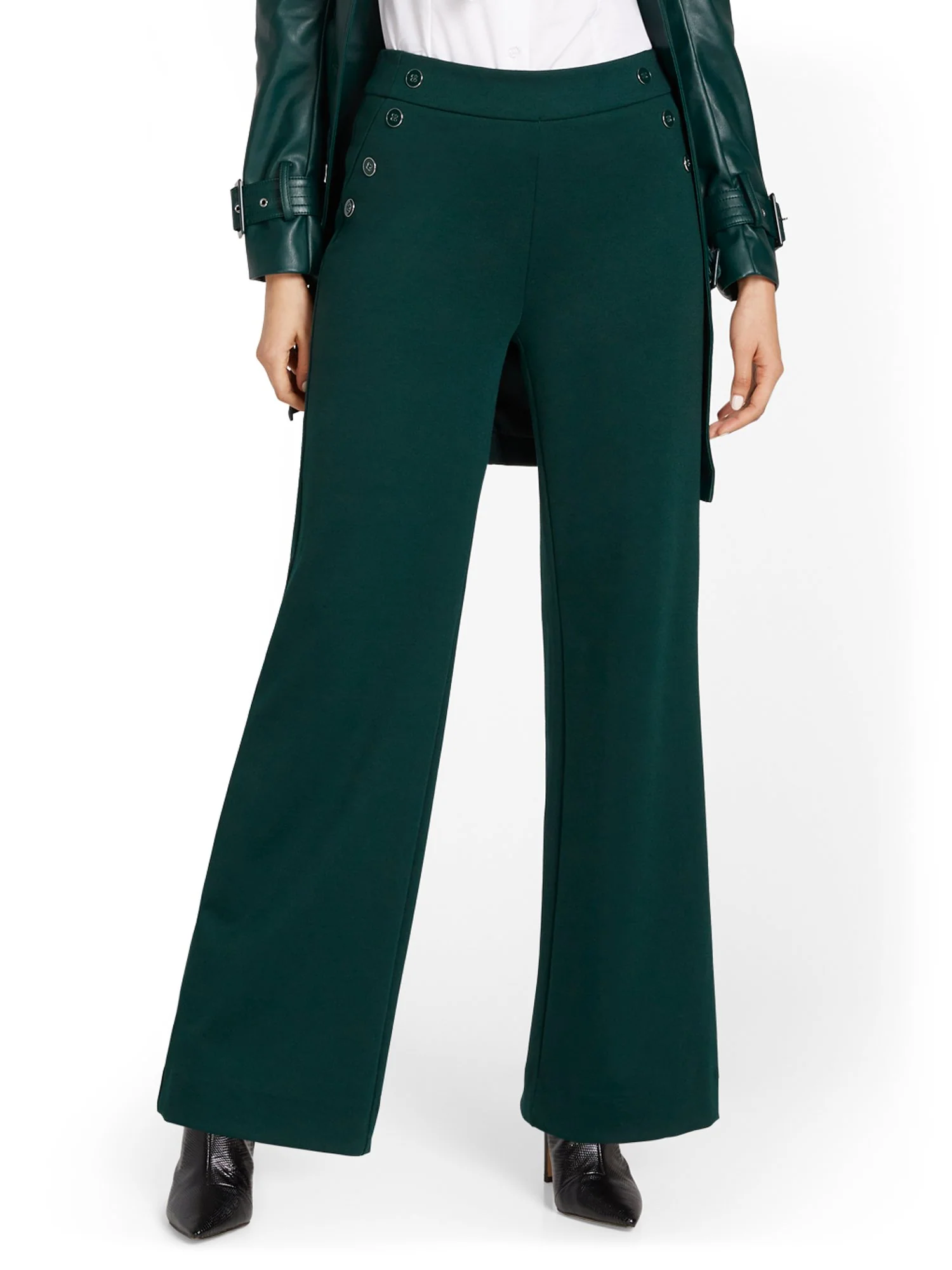 Pull-On Button-Detail Wide-Leg Ponte Pant - Superflex - Image 7