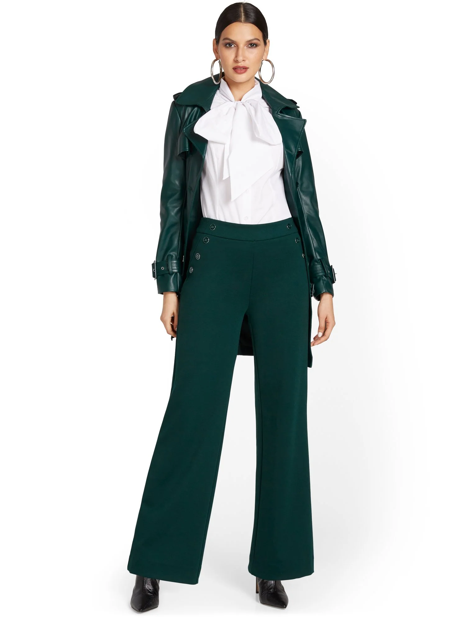 Pull-On Button-Detail Wide-Leg Ponte Pant - Superflex - Image 8