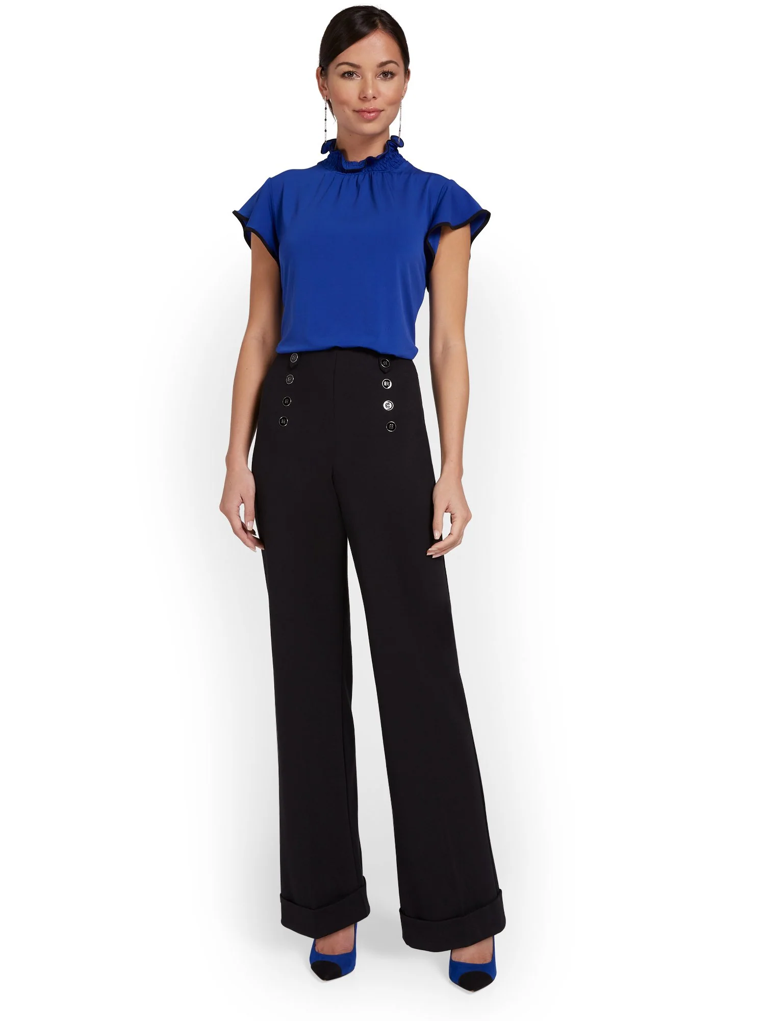Pull-On Button-Front Wide-Leg Ponte Pant - Superflex - Image 5
