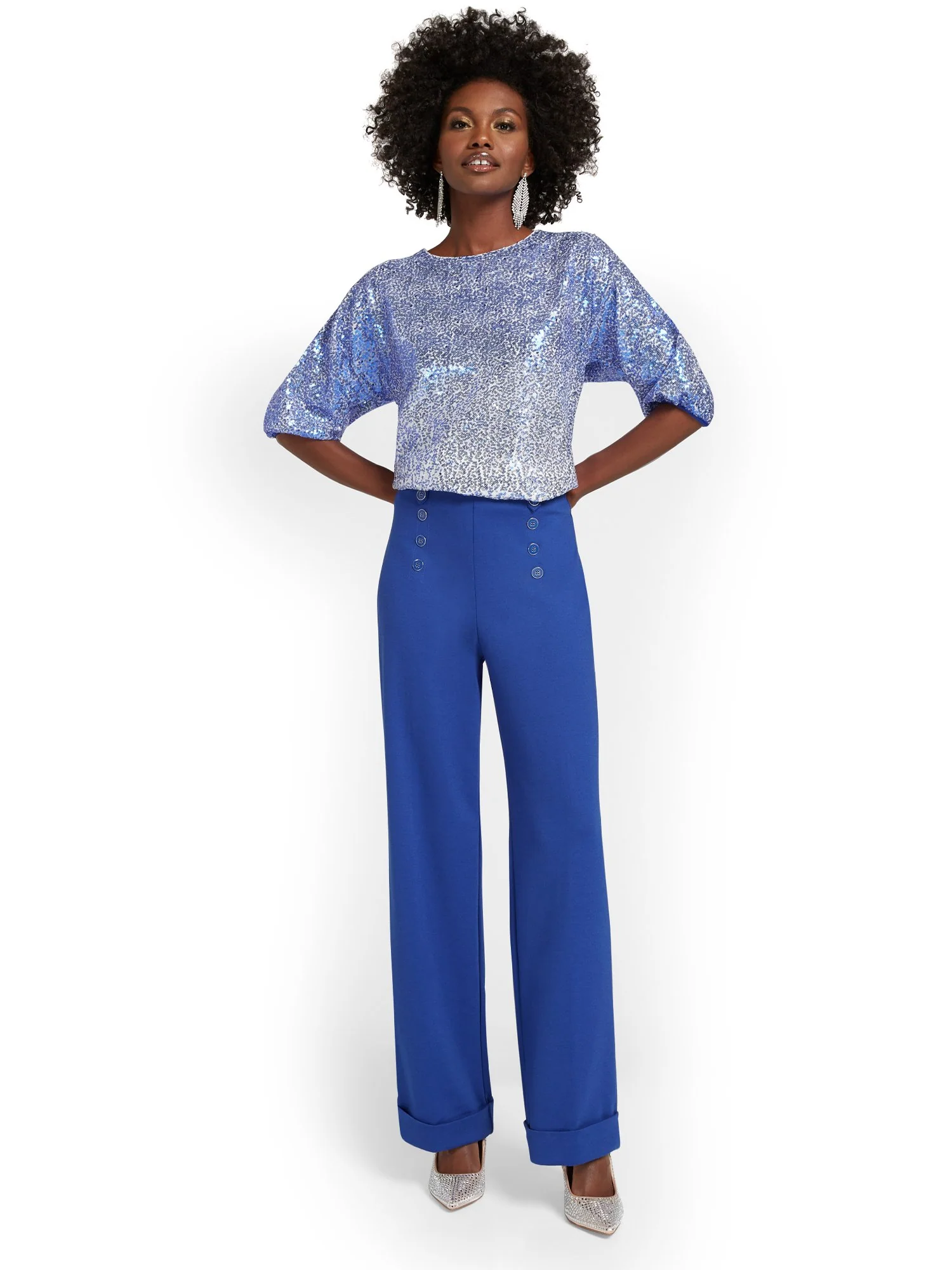 Pull-On Button-Front Wide-Leg Ponte Pant - Superflex - Image 9