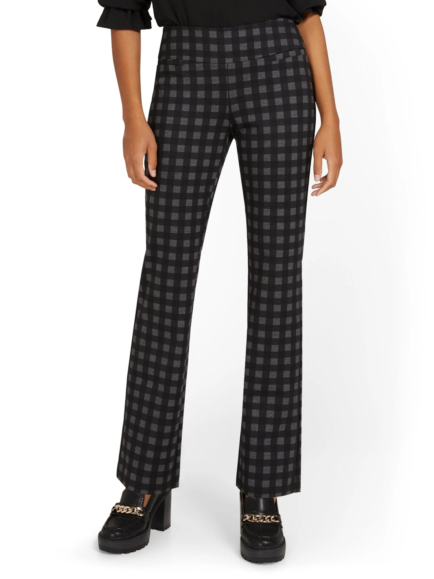 Pull-On Check-Print Bootcut Ponte Pant - Superflex - Image 2