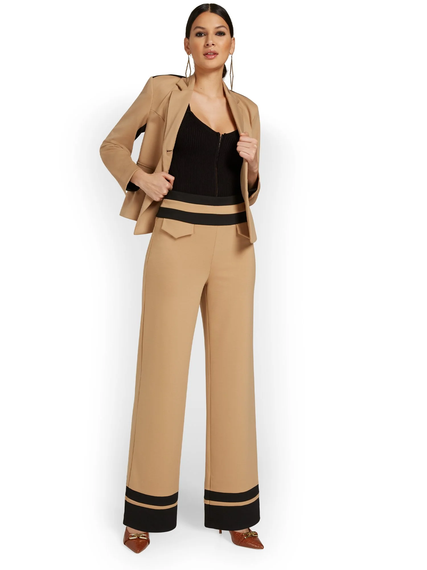 Pull-On Contrast-Stripe Wide-Leg Ponte Pant - Superflex - Image 5
