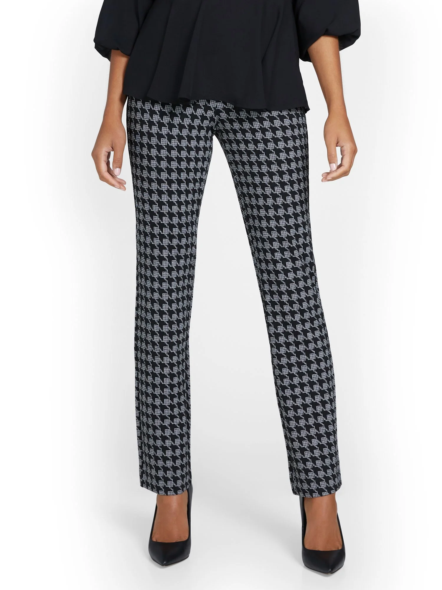 Pull-On Houndstooth Straight-Leg Ponte Pant - Superflex - Image 2