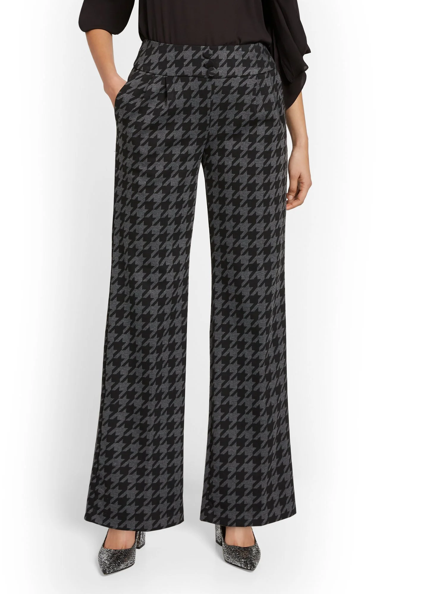 Pull-On Houndstooth Wide-Leg Ponte Pant - Superflex - Image 2