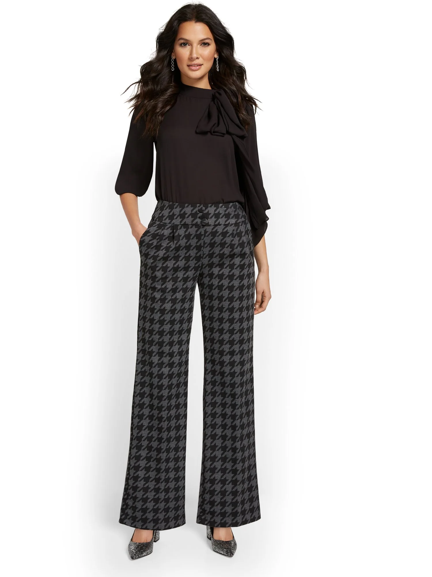 Pull-On Houndstooth Wide-Leg Ponte Pant - Superflex - Image 5