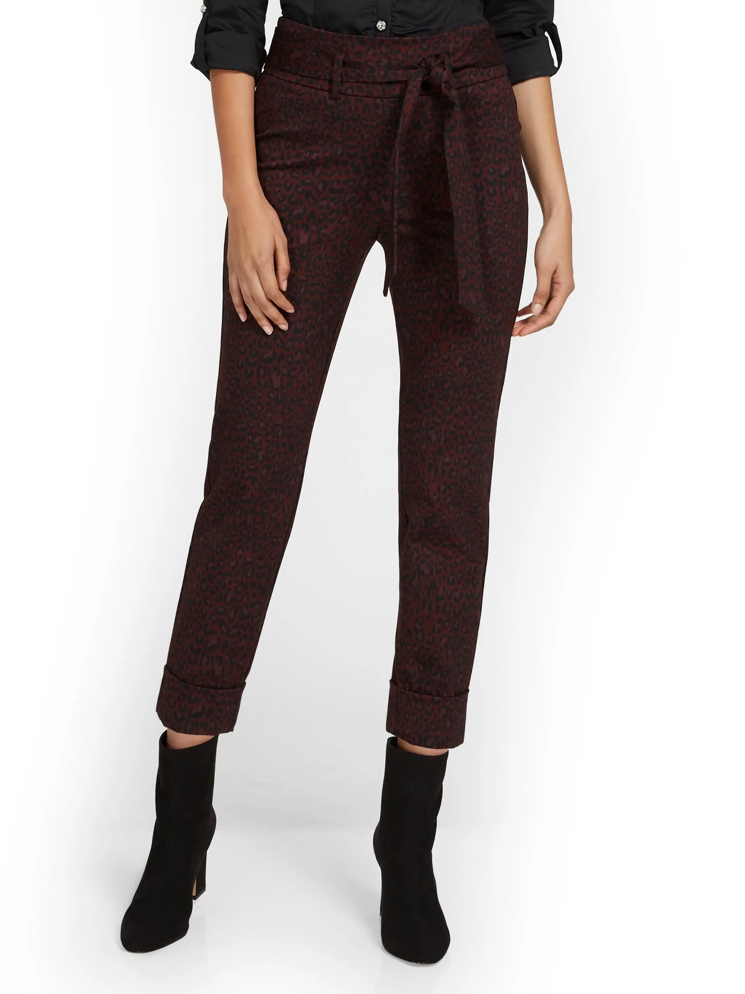 Pull-On Leopard-Print Belted Straight-Leg Ankle Ponte Pant - Superflex - Image 2