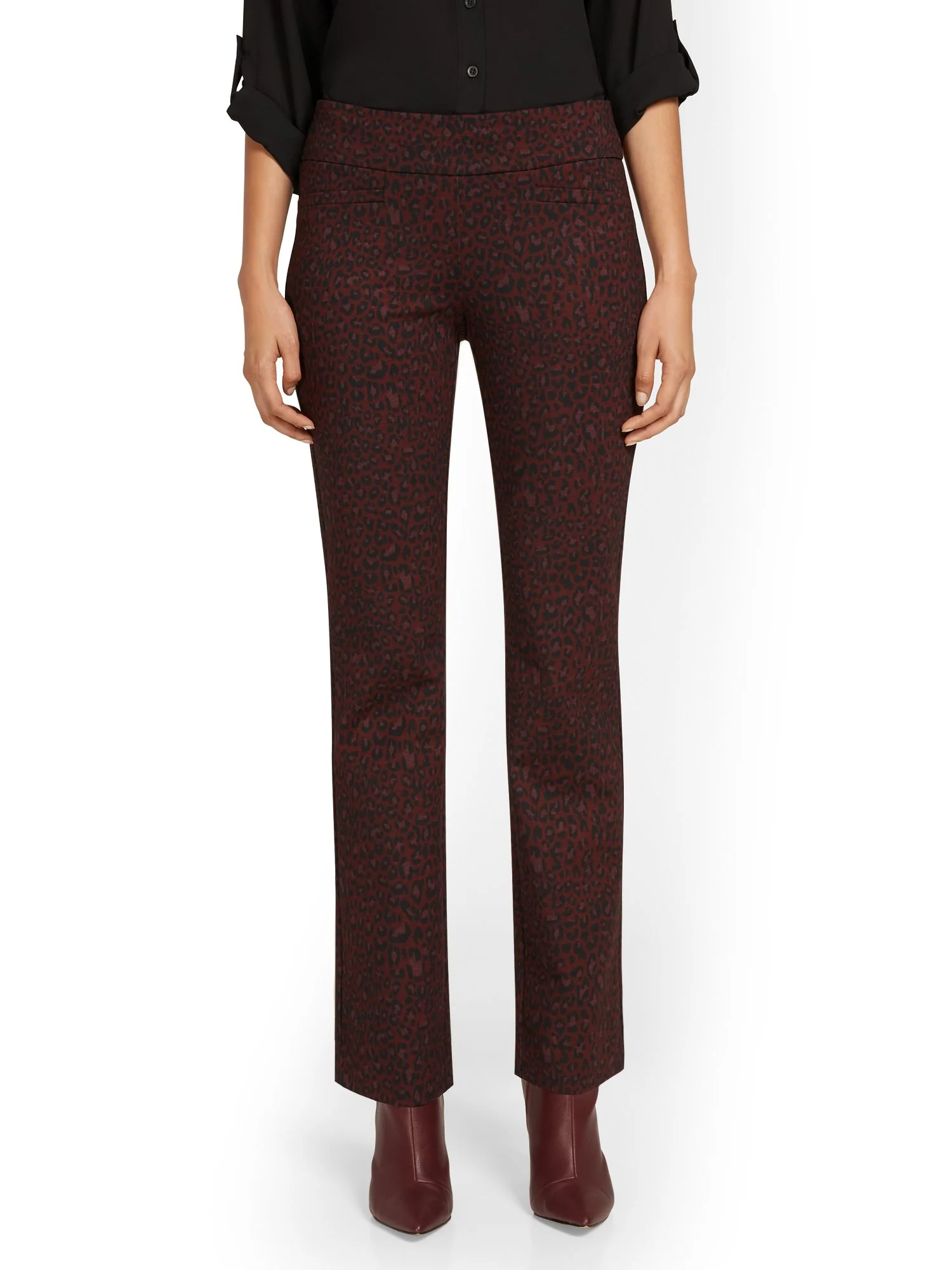 Pull-On Leopard-Print Straight-Leg Ponte Pant - Superflex - Image 5