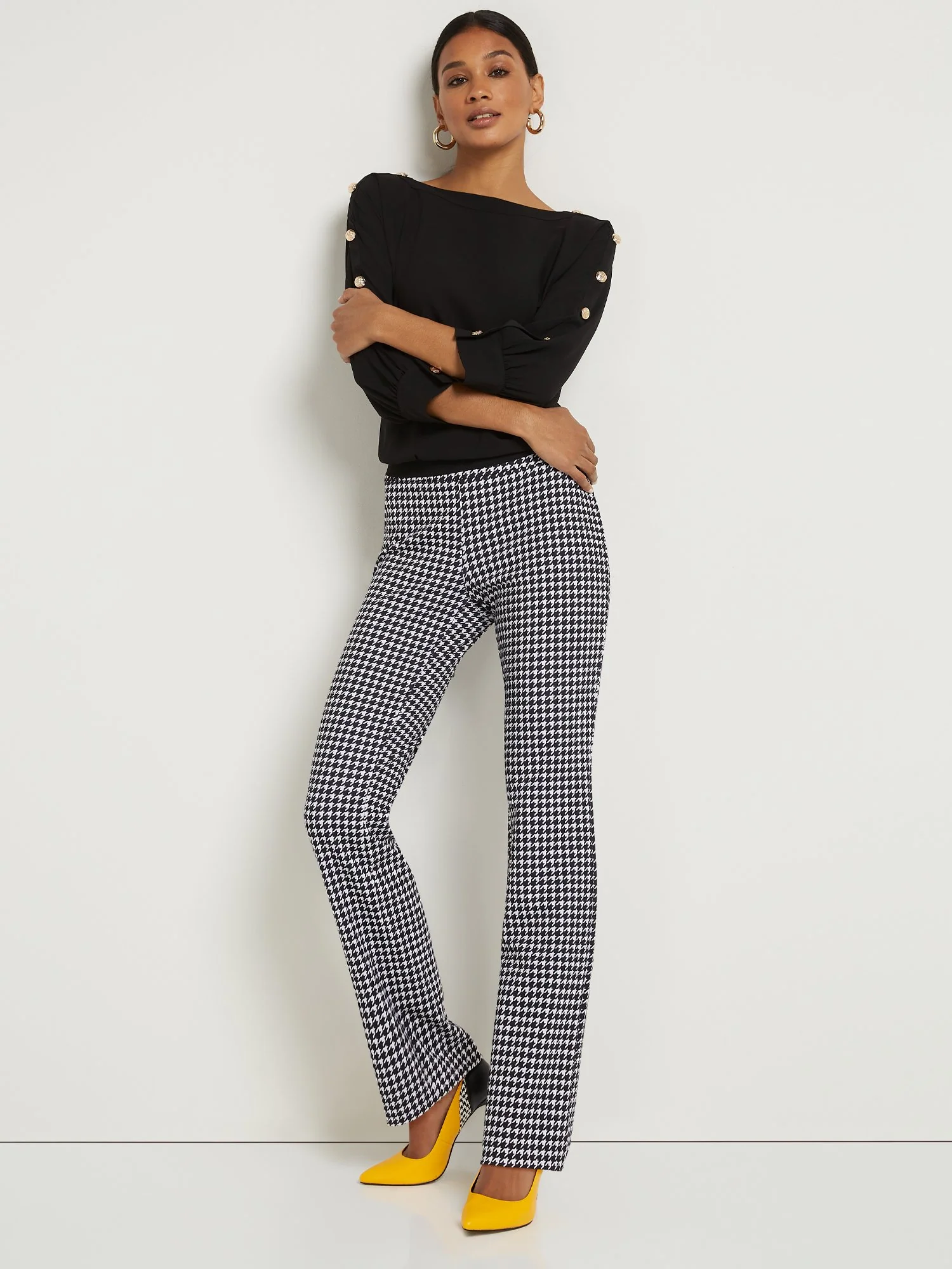 Pull-On Mid-Rise Houndstooth Bootcut Ponte Pant - Superflex - Image 4