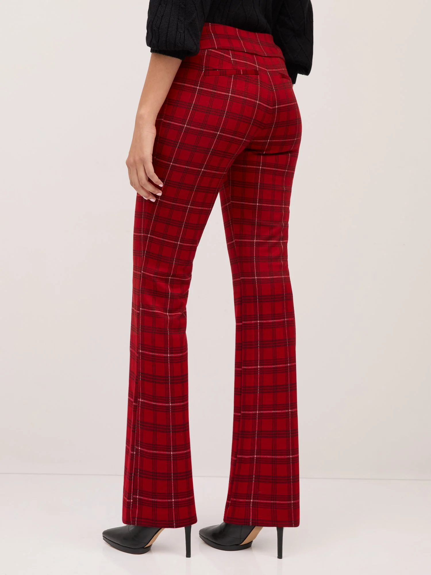 Pull-On Mid-Rise Plaid Bootcut Ponte Pant - Superflex - Image 3