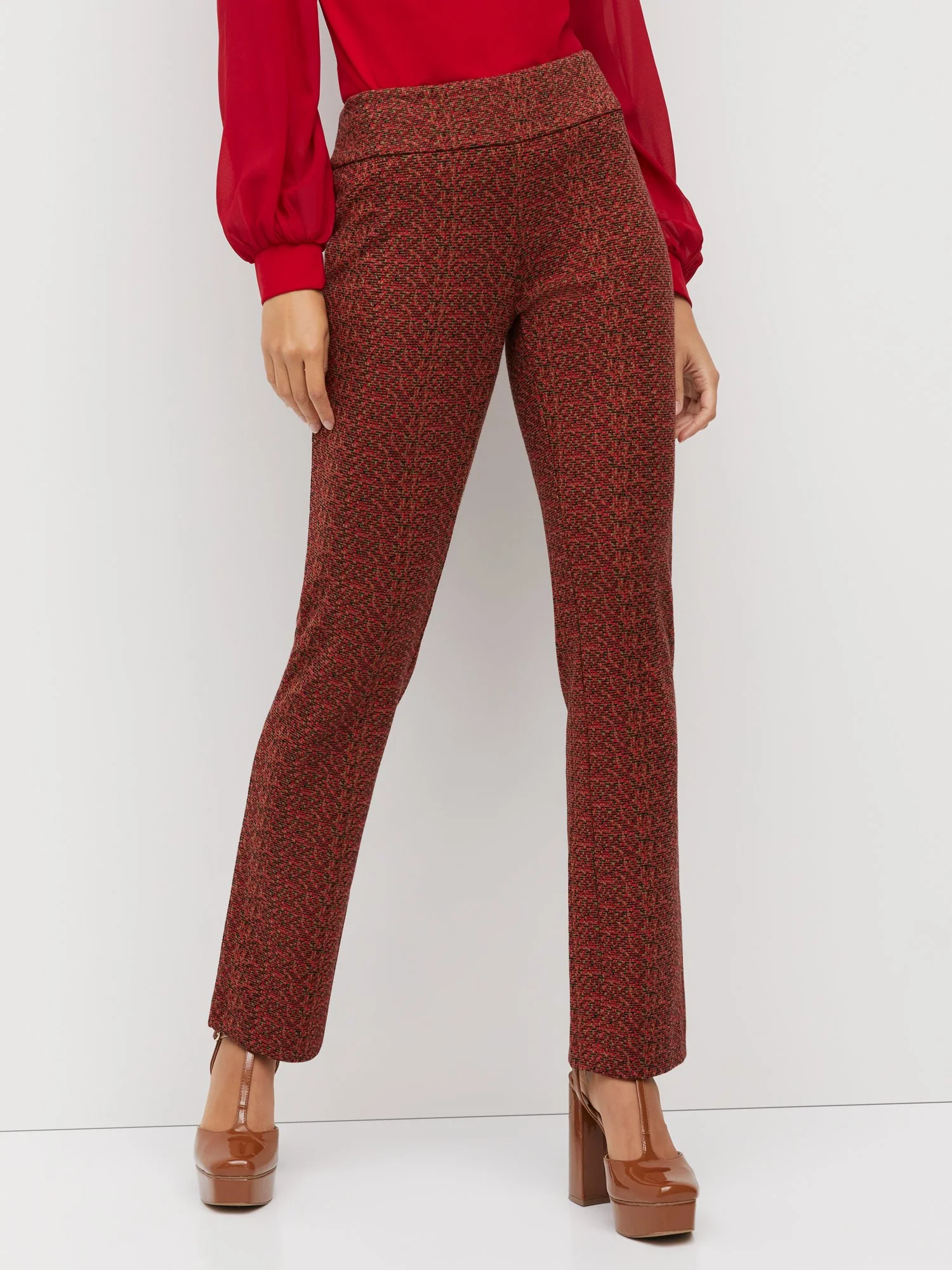 Pull-On Mid-Rise Printed Straight-Leg Ponte Pant - Superflex