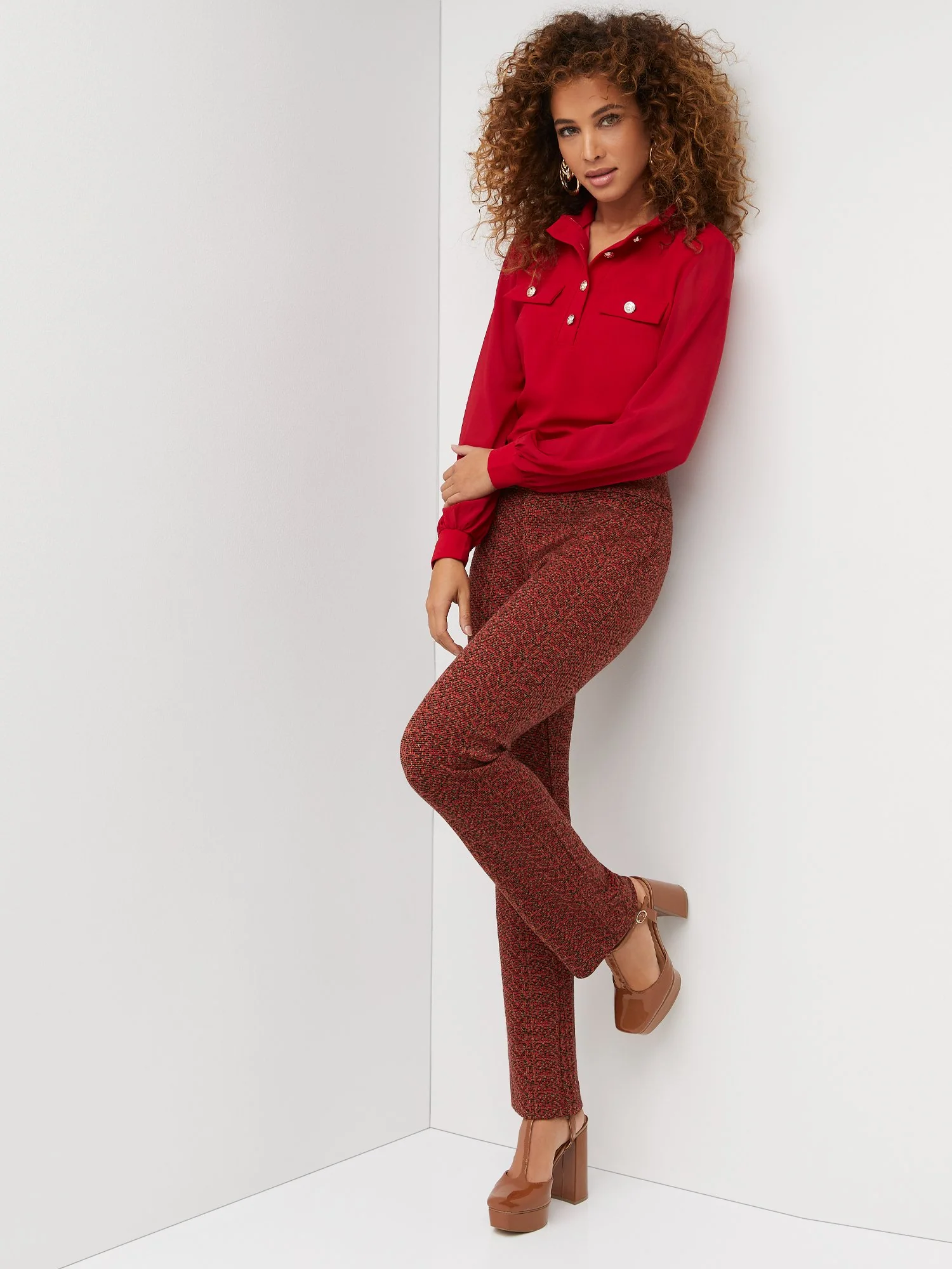 Pull-On Mid-Rise Printed Straight-Leg Ponte Pant - Superflex - Image 4