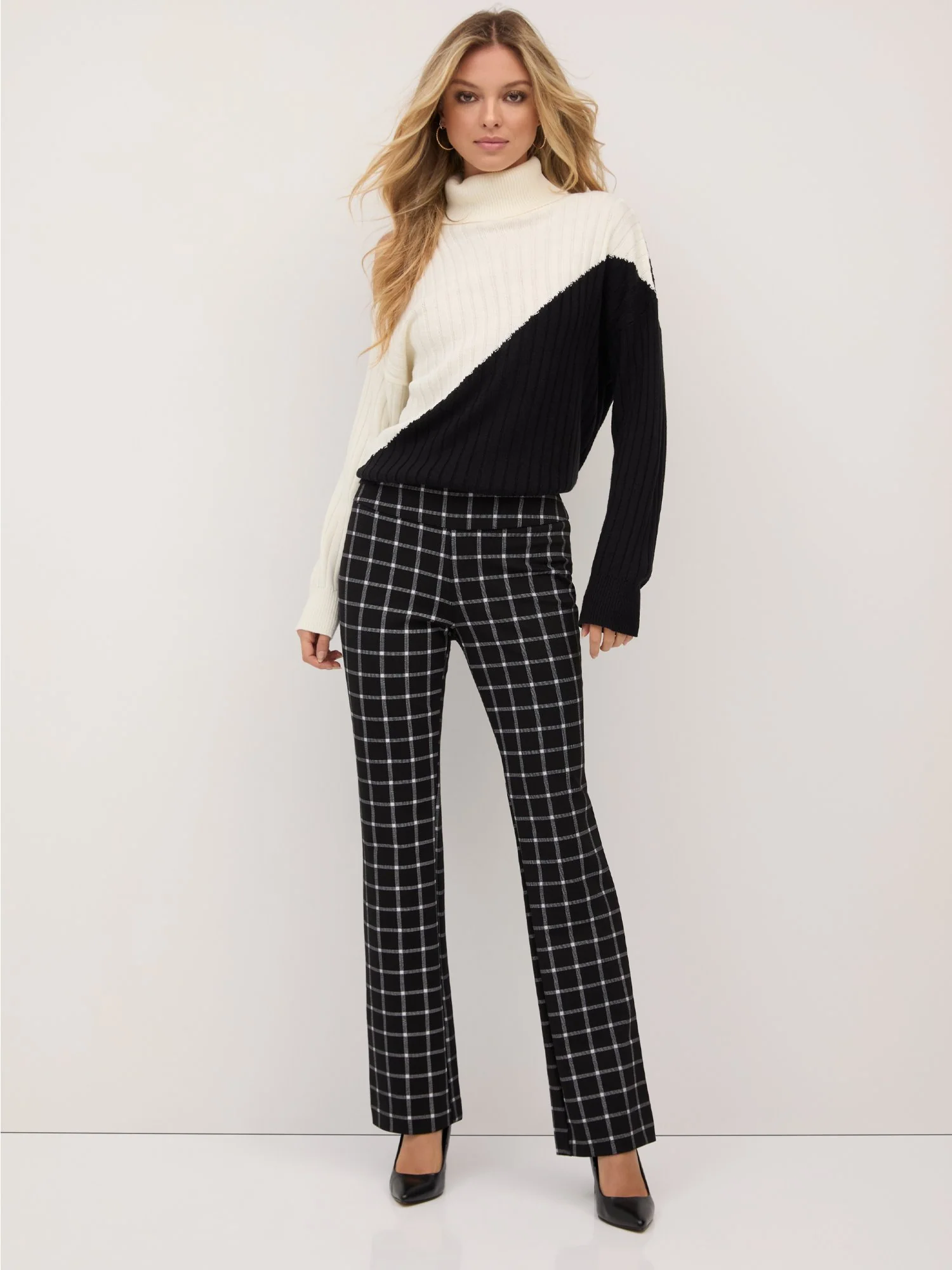 Pull-On Mid-Rise Windowpane-Print Bootcut Ponte Pant - Superflex - Image 2