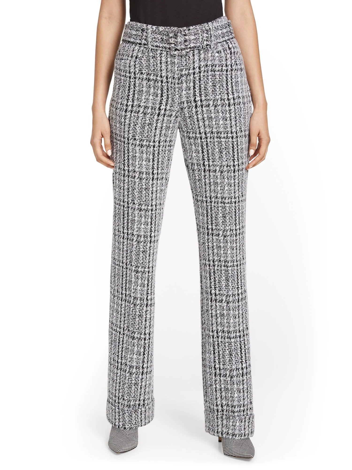 Pull-On Tweed-Print Belted Wide-Leg Ponte Pant - Superflex - Image 6