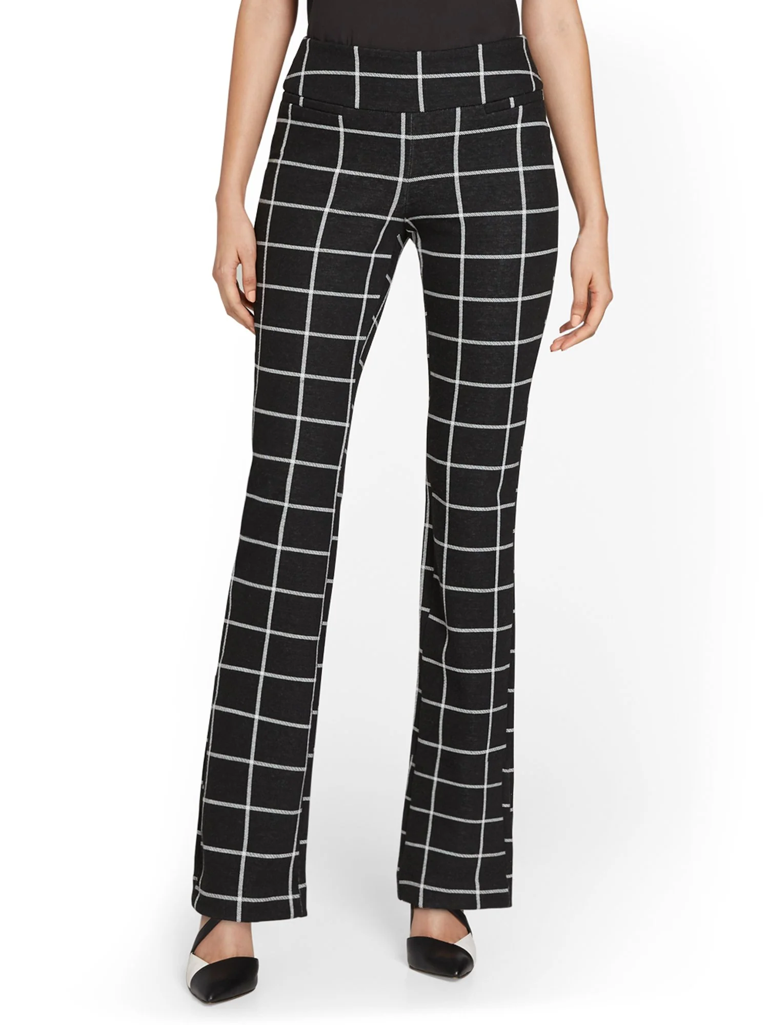 Pull-On Windowpane-Print Bootcut Ponte Pant - Superflex