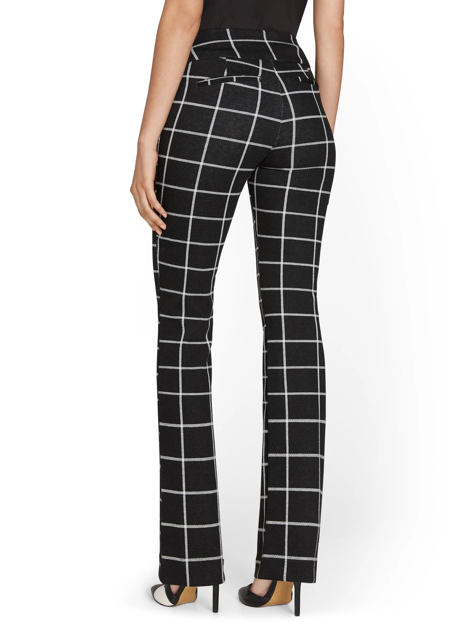 Pull-On Windowpane-Print Bootcut Ponte Pant - Superflex - Image 3