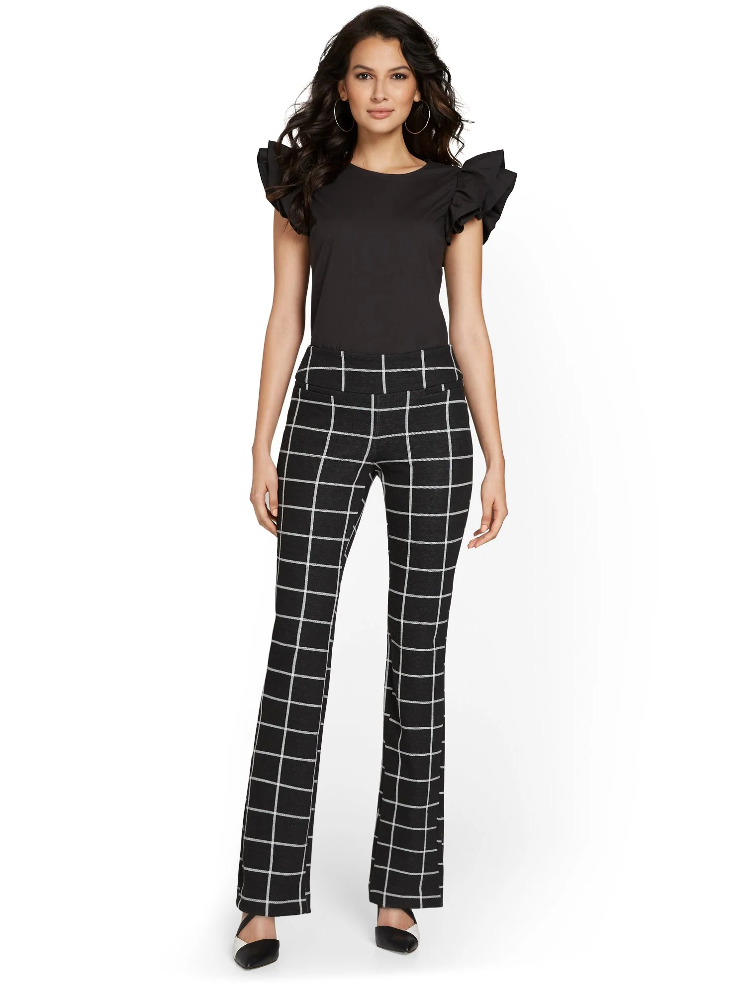 Pull-On Windowpane-Print Bootcut Ponte Pant - Superflex - Image 4