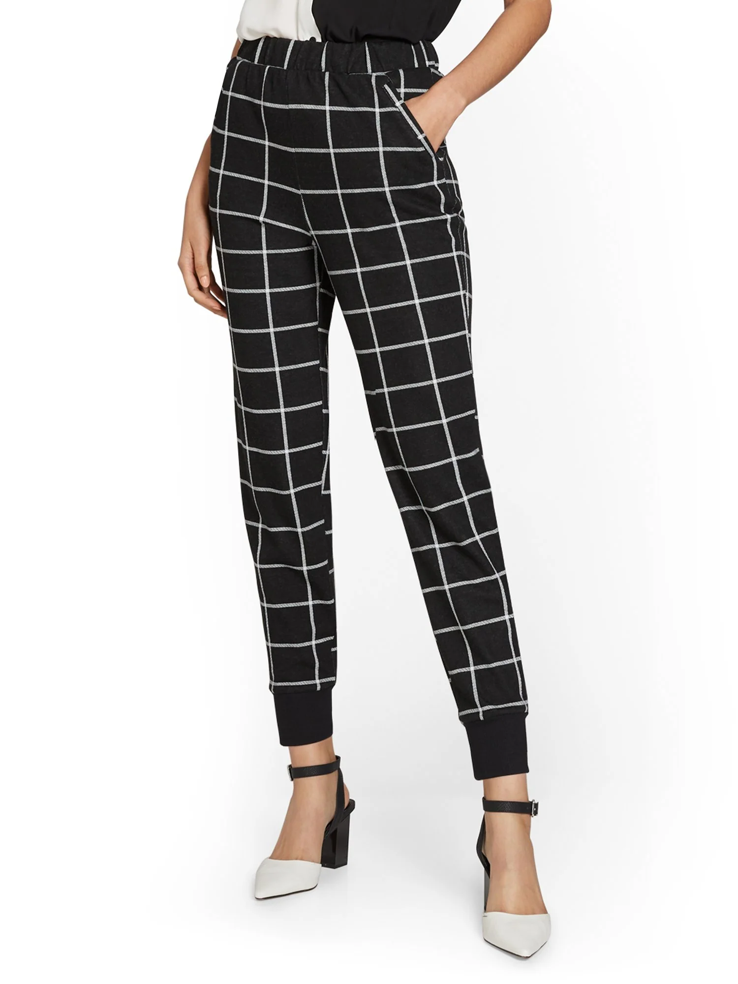 Pull-On Windowpane-Print Ponte Jogger Pant - Superflex