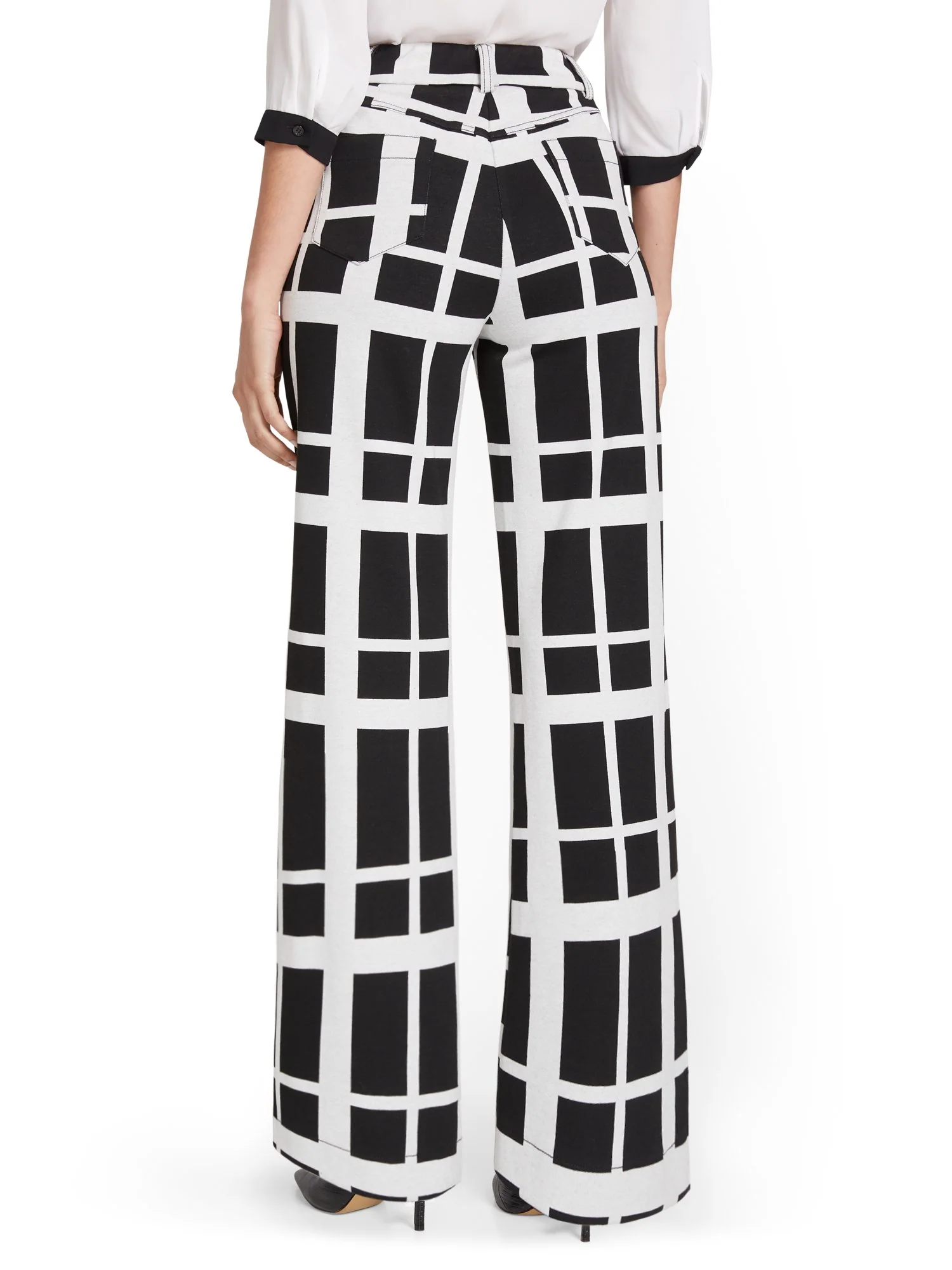 Pull-On Windowpane-Print Wide-Leg Ponte Pant - Superflex - Image 3