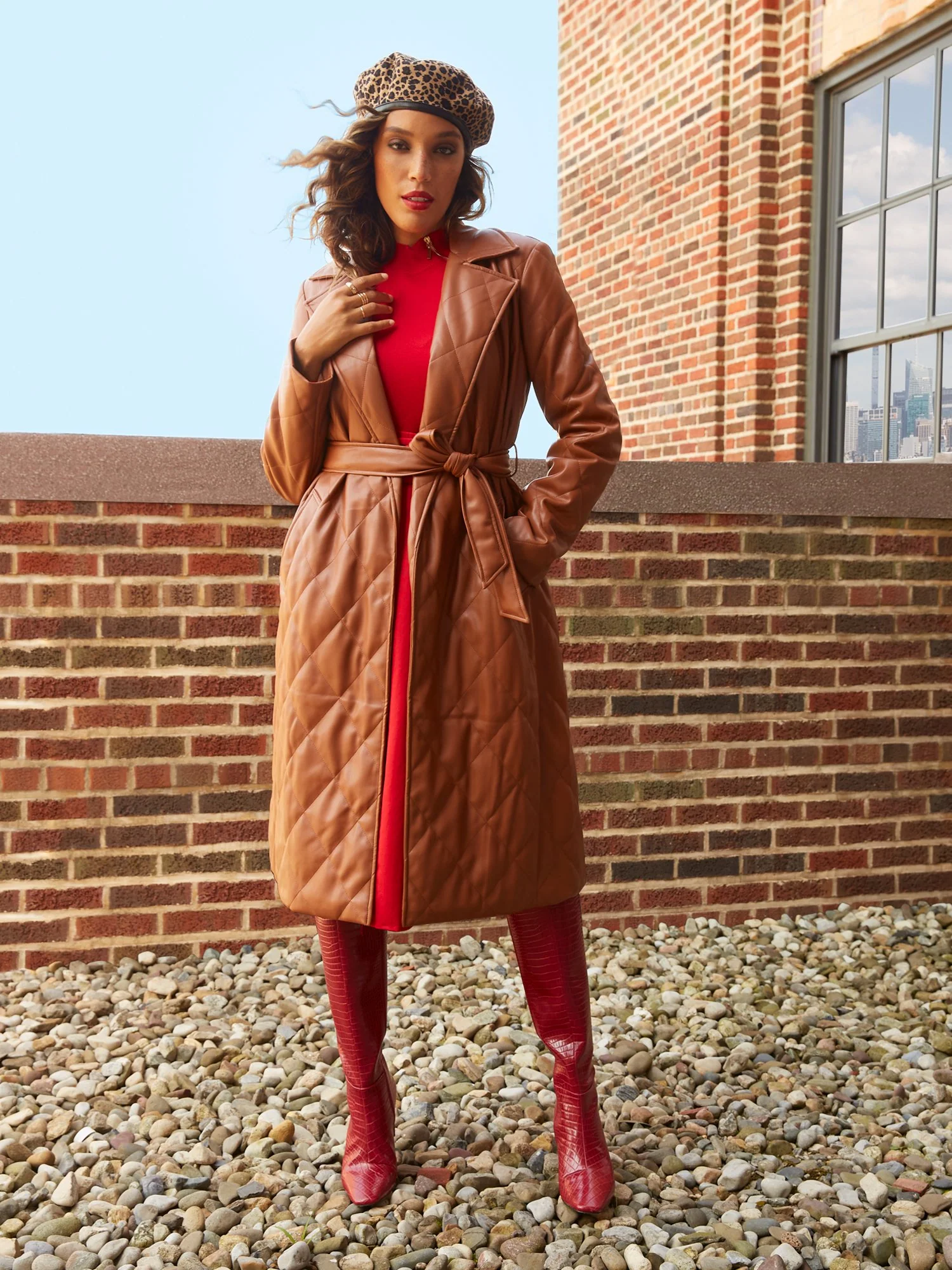 Quilted Faux-Leather Wrap Trenchcoat - Image 5