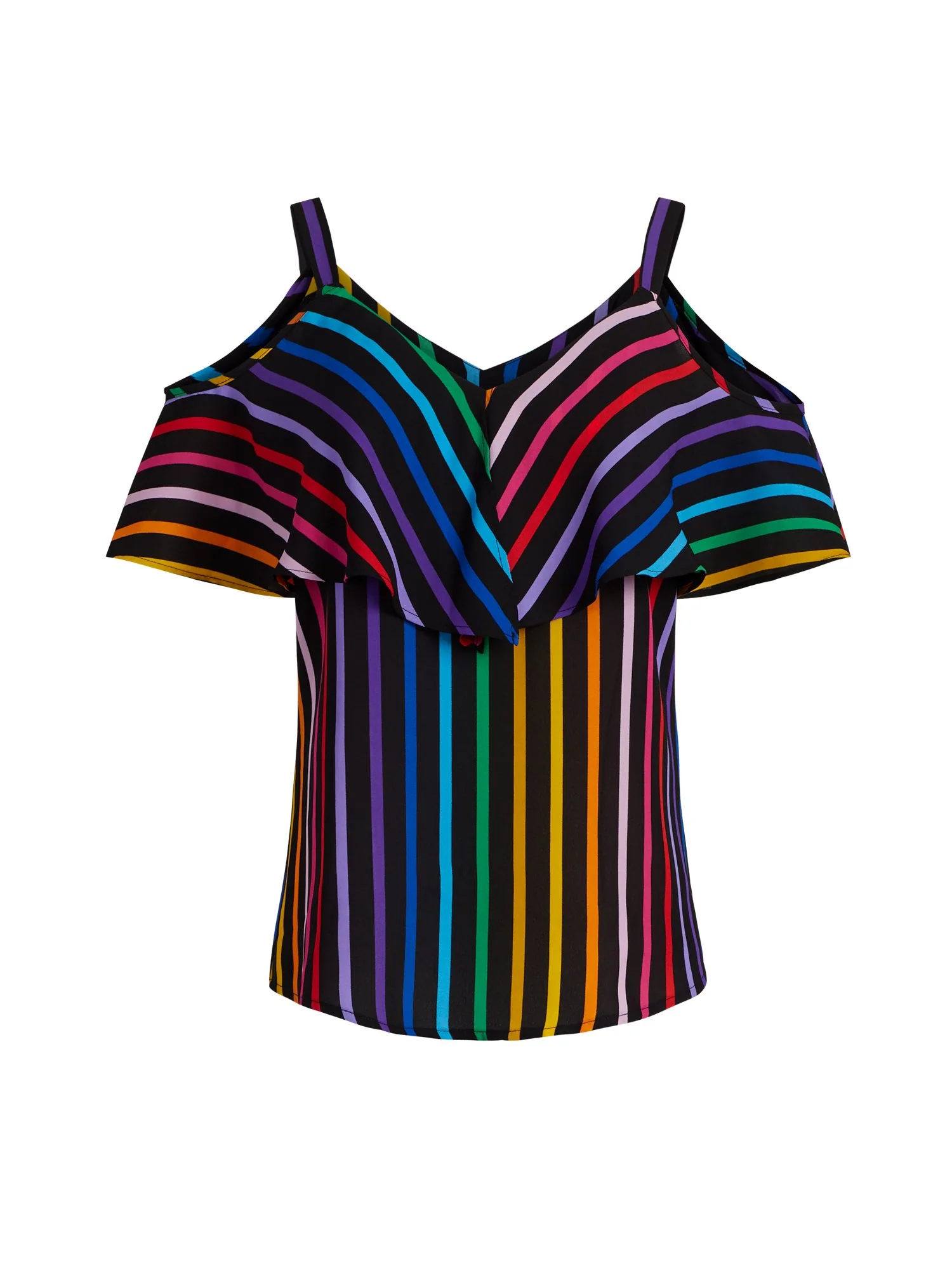 Rainbow Cold-Shoulder Ruffle Top - 7th Avenue - Image 2
