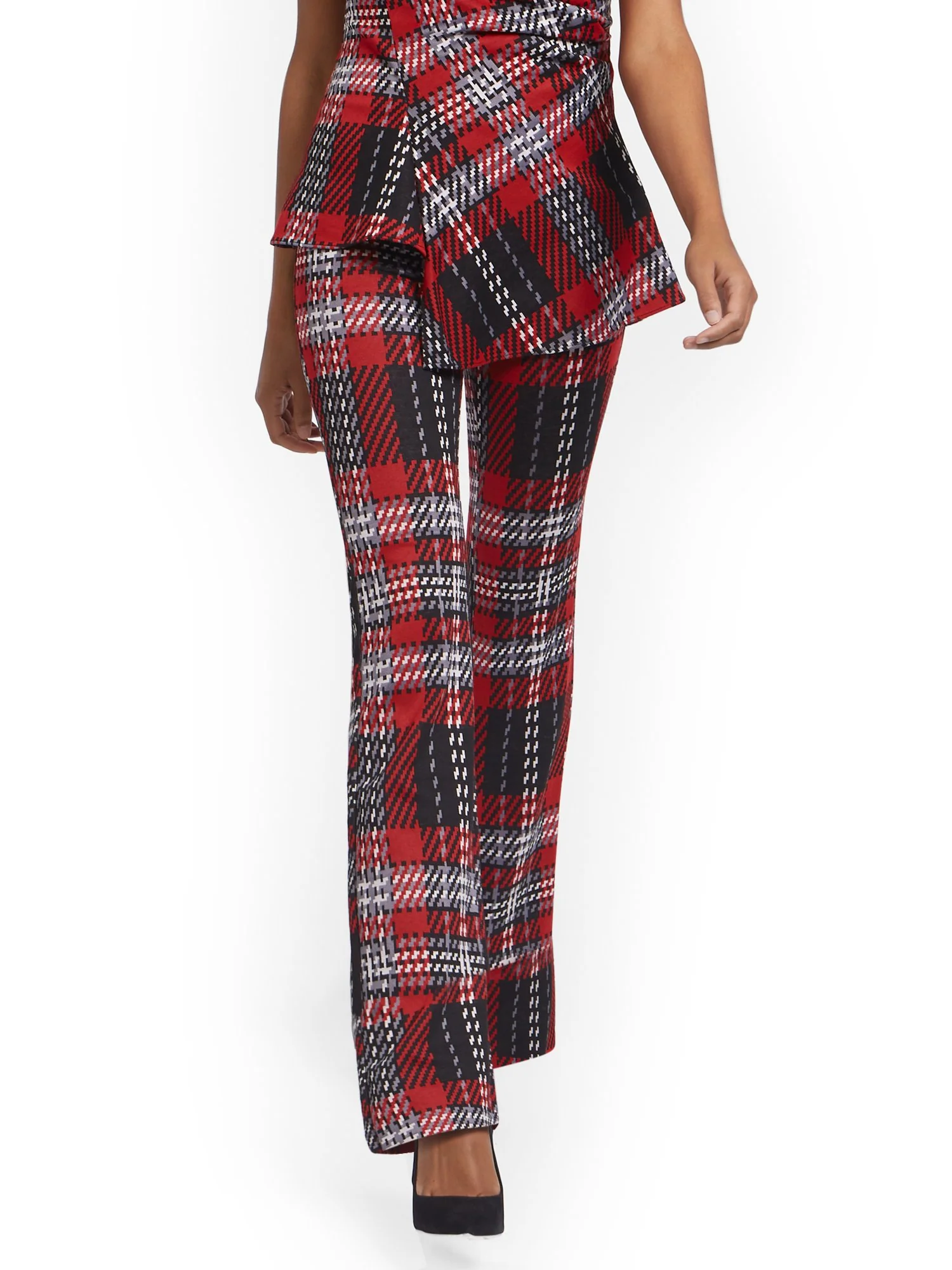 Red Plaid Pull-On Bootcut Ponte Knit Pant - Superflex - Image 2