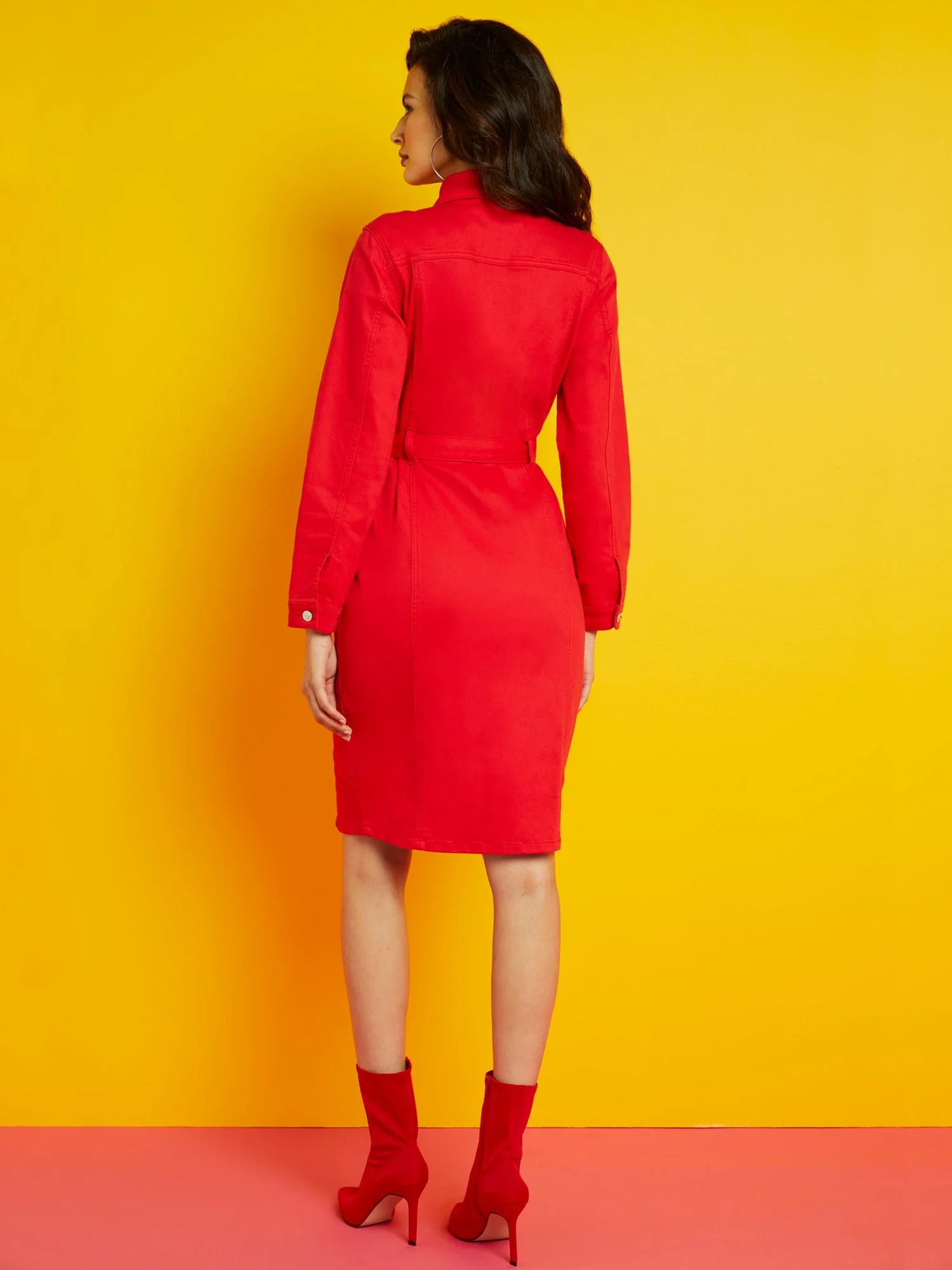 Red Seamed Button-Down Dress - Image 3