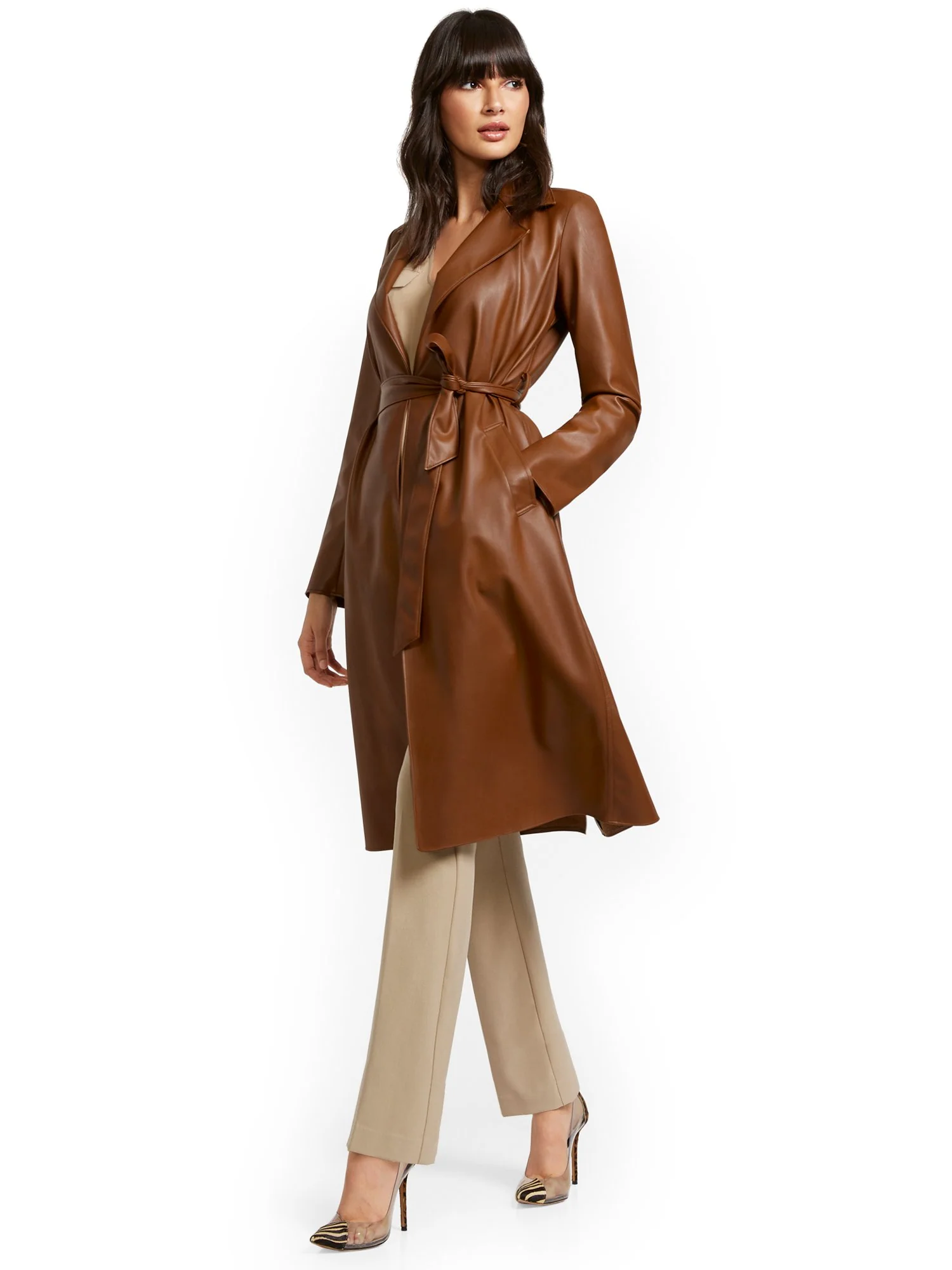 Responsibly-Treated Faux-Leather Flyaway Trenchcoat - Image 6