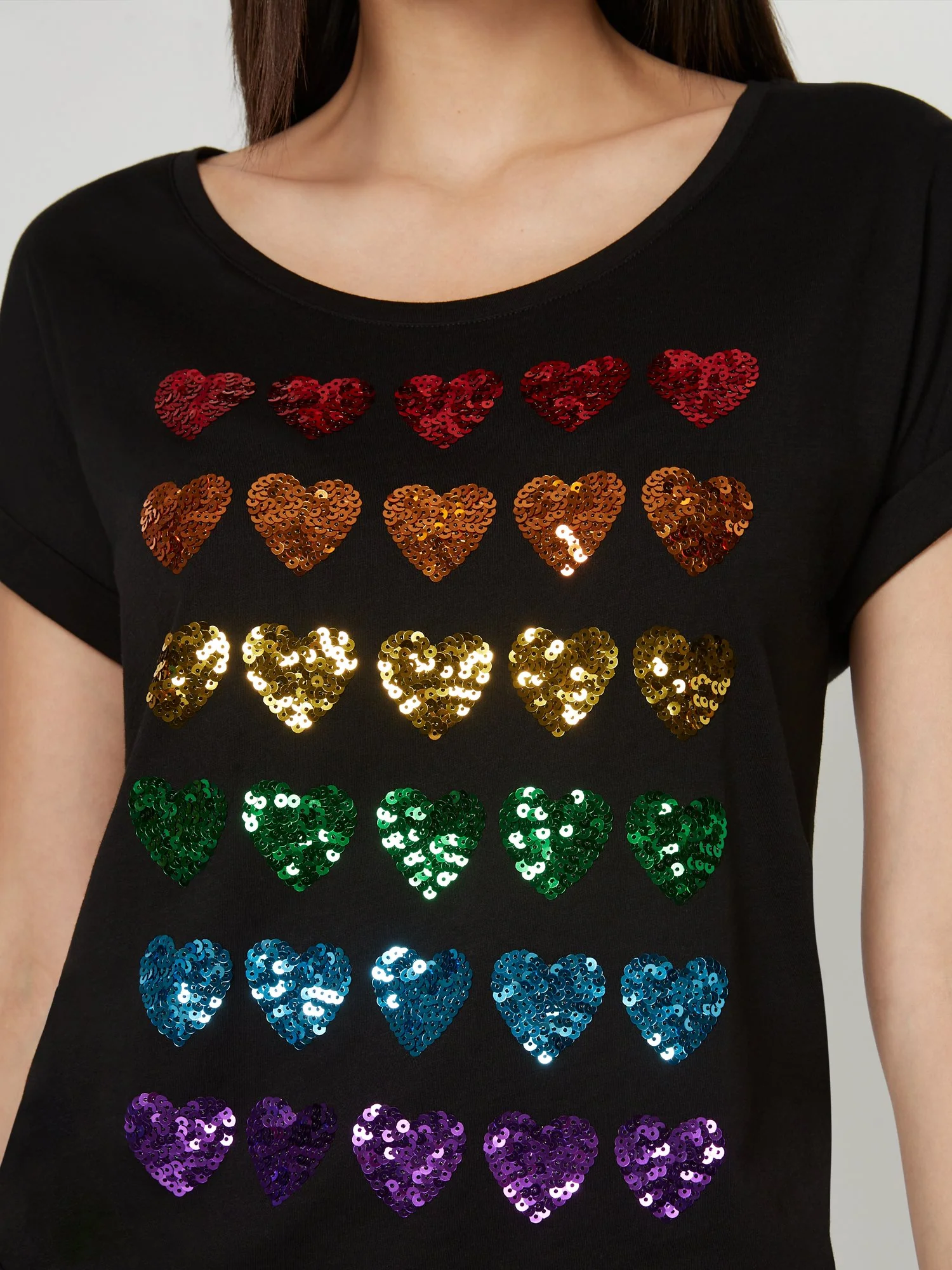 Reversible Sequin Heart Graphic Tee - Image 4