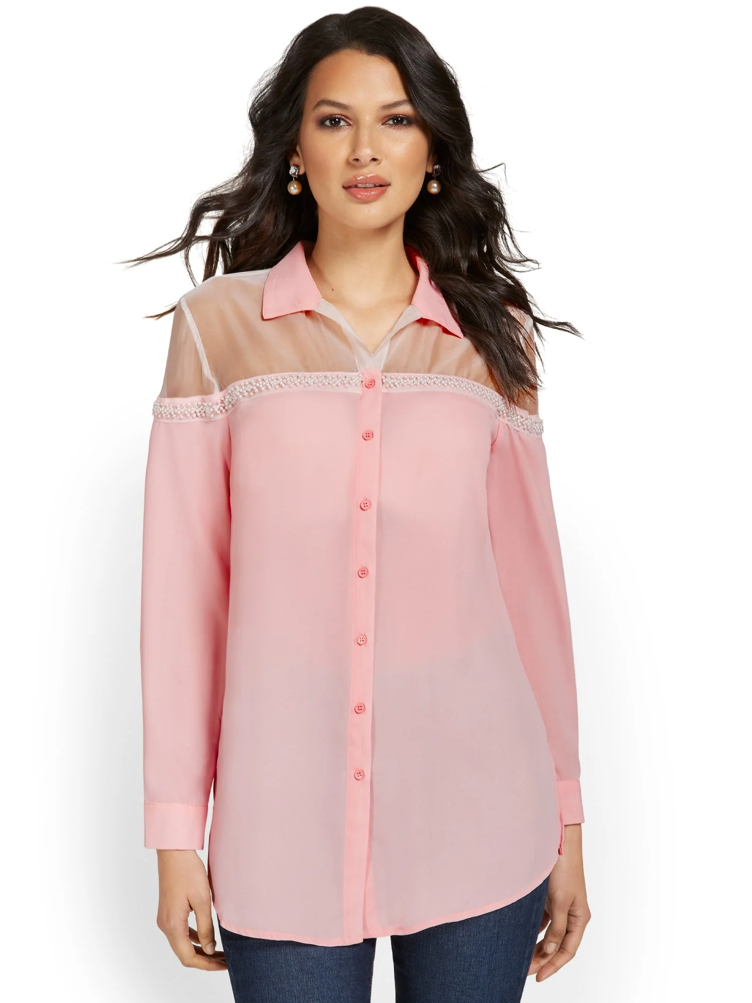 Rhinestone-Detail Button-Down Top - Image 5