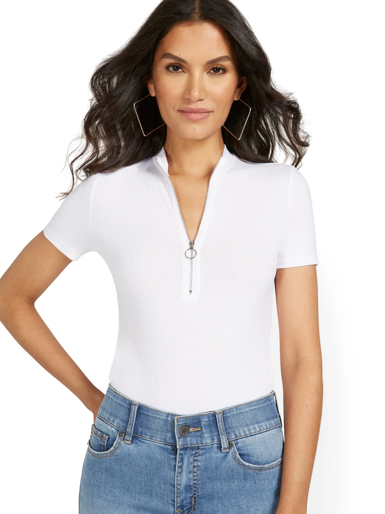 Rib Zip-Front Bodysuit - Image 6