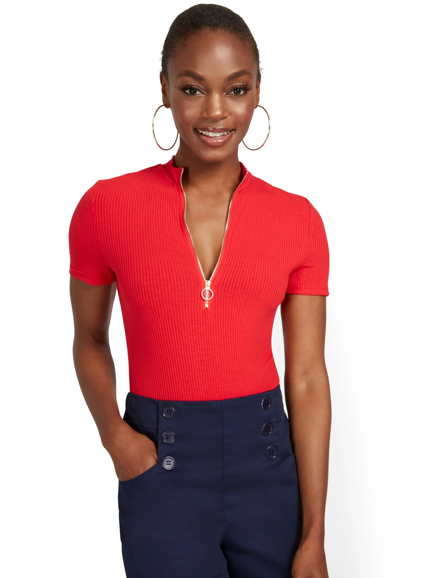 Rib Zip-Front Bodysuit - Image 8