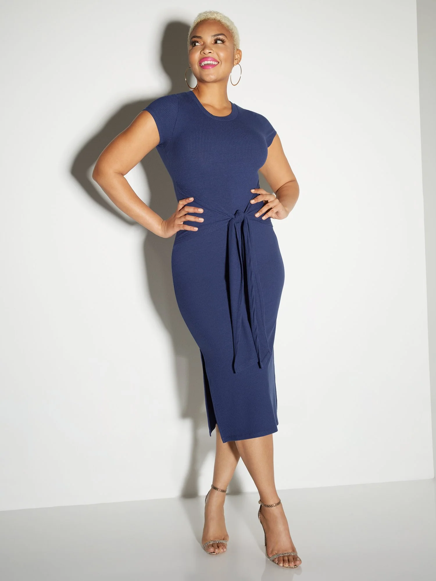 Ribbed Belted Cap-Sleeve Midi Dress - Everyday Collection - Image 6