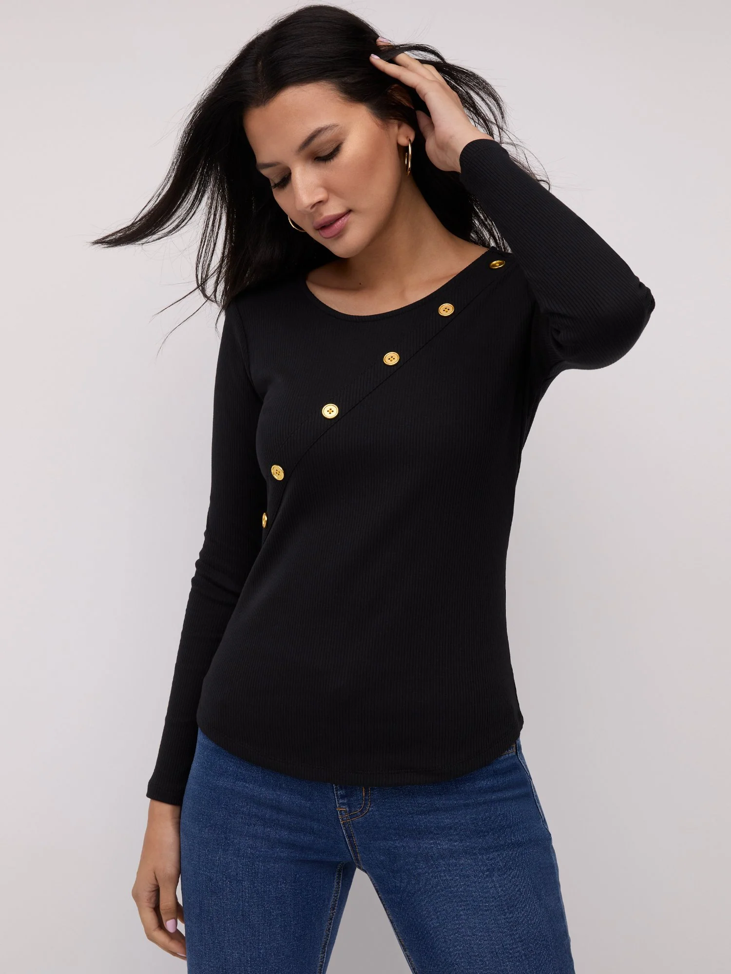 Ribbed Button-Detail Top