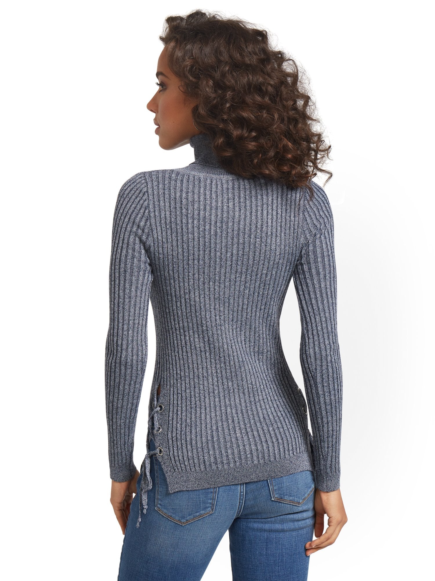 Ribbed Lace-Up Turtleneck Sweater - Image 6