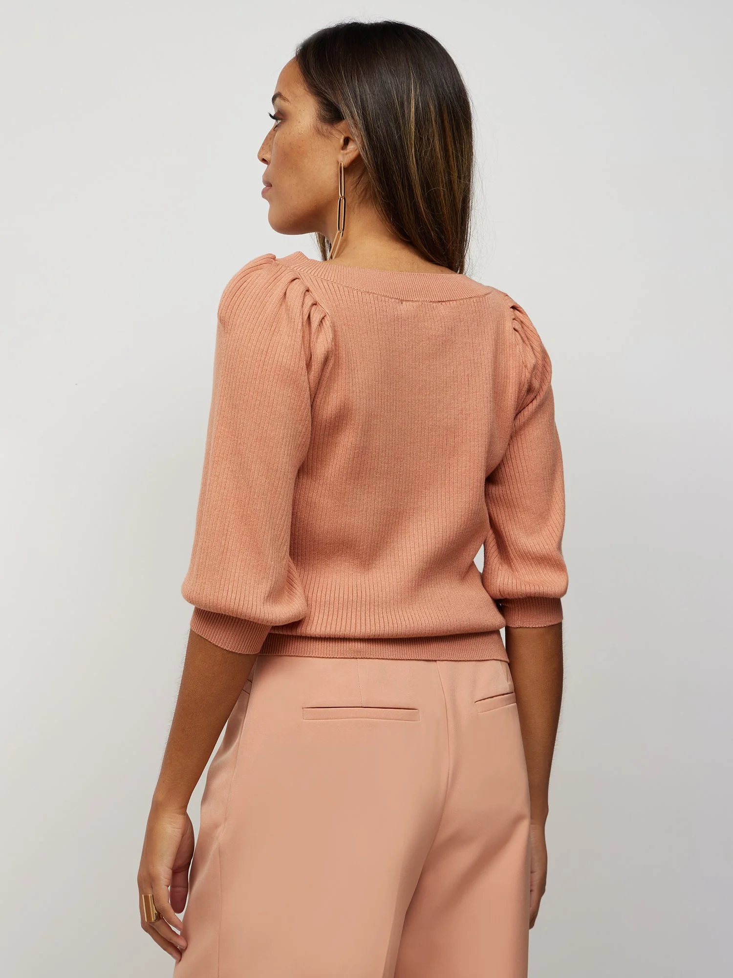 Ribbed Puff-Sleeve Sweater - Image 2