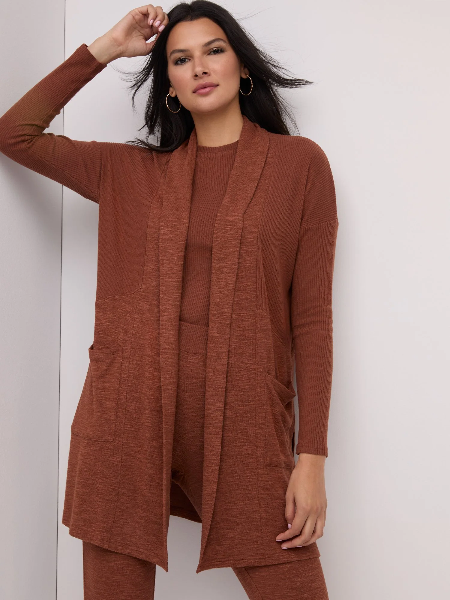 Ribbed-Trim Knit Duster - Image 7